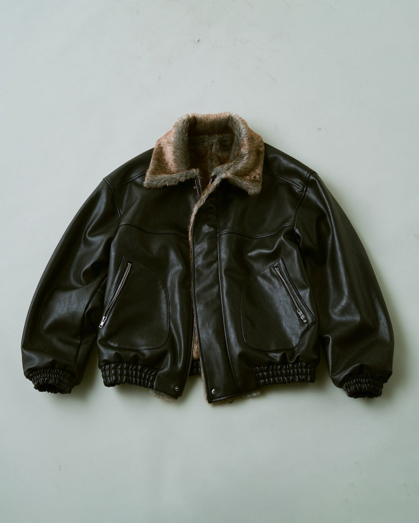leather/fur faux reversible flight jacket
