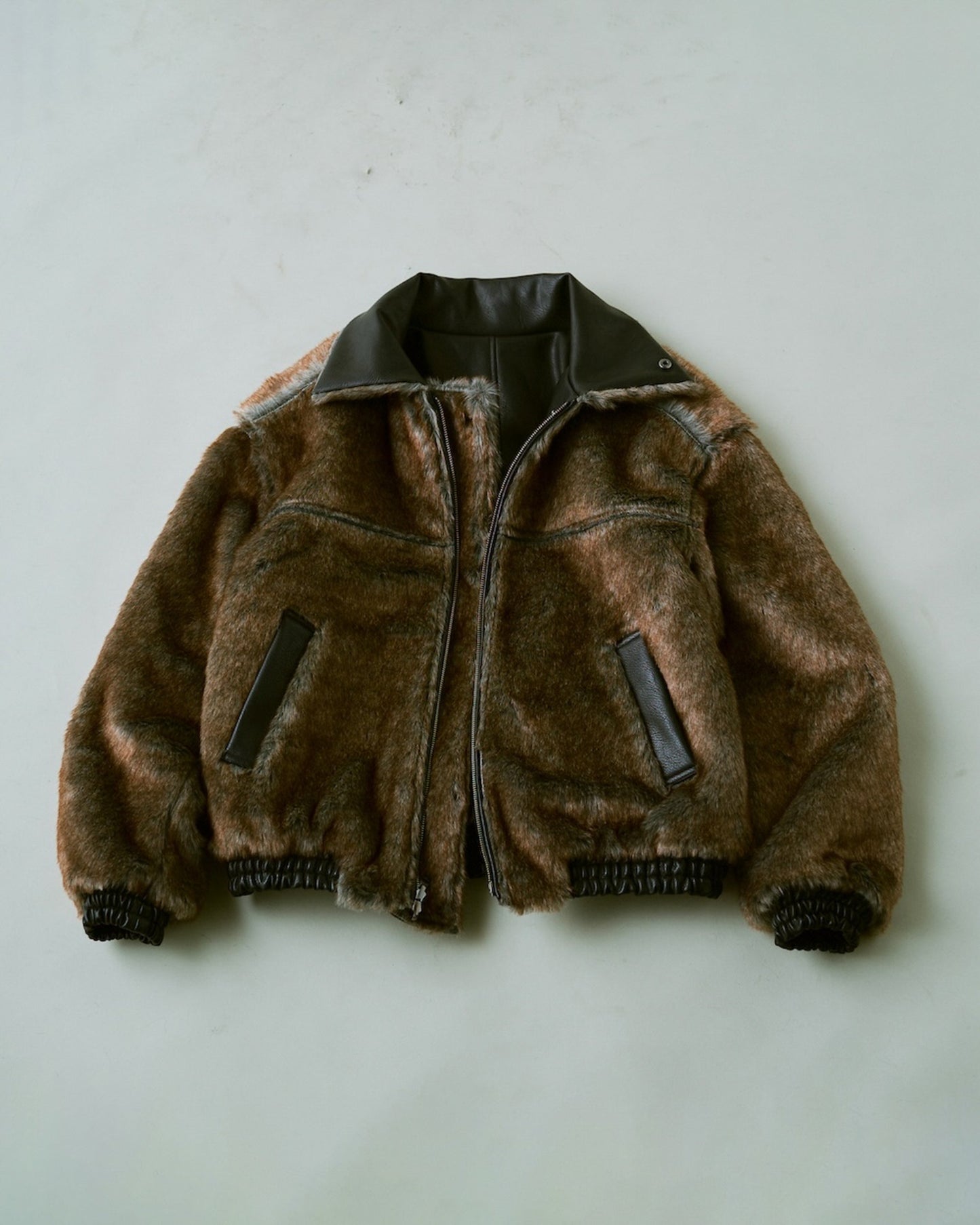 leather/fur faux reversible flight jacket
