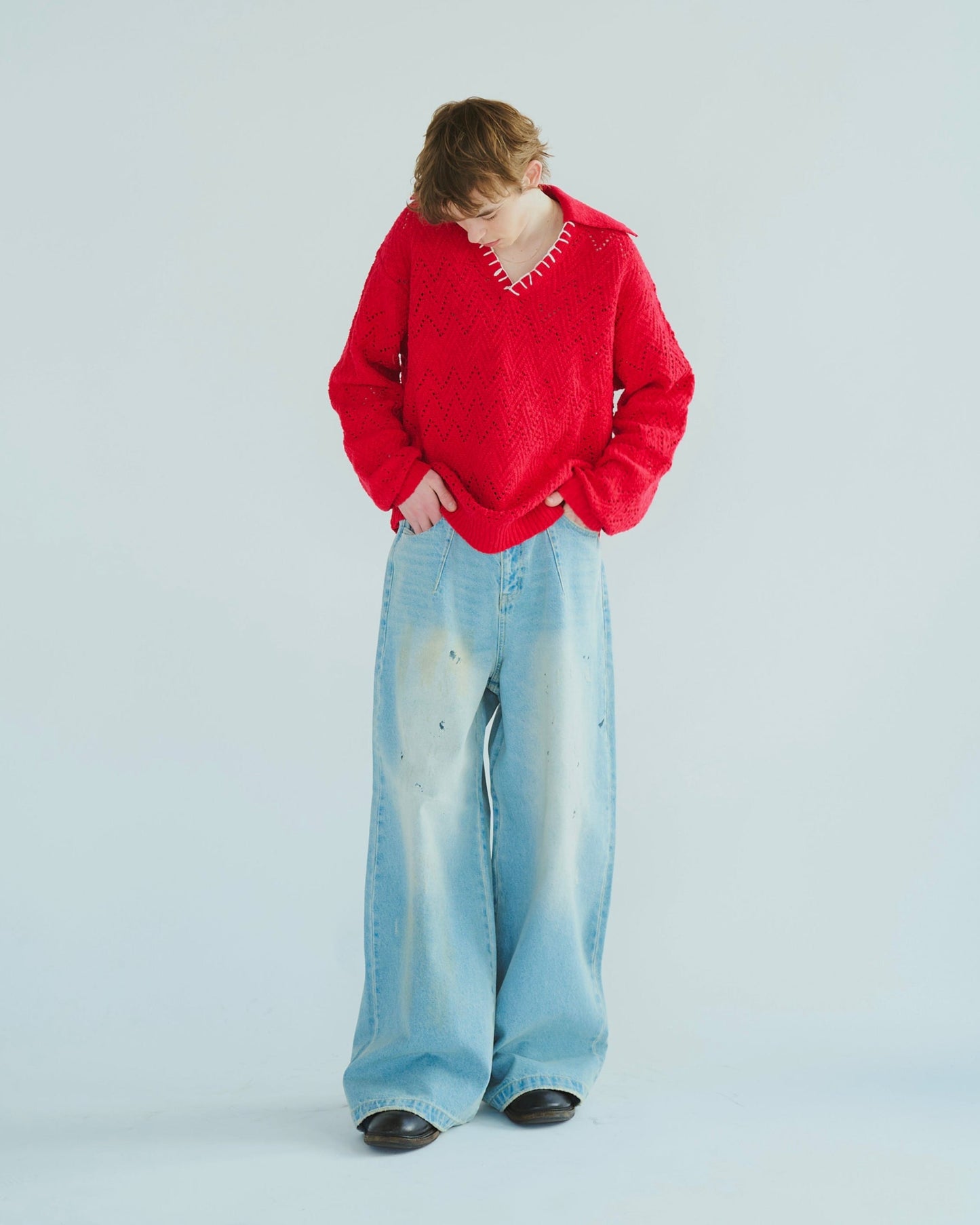 wide baggy overdye denim trousers