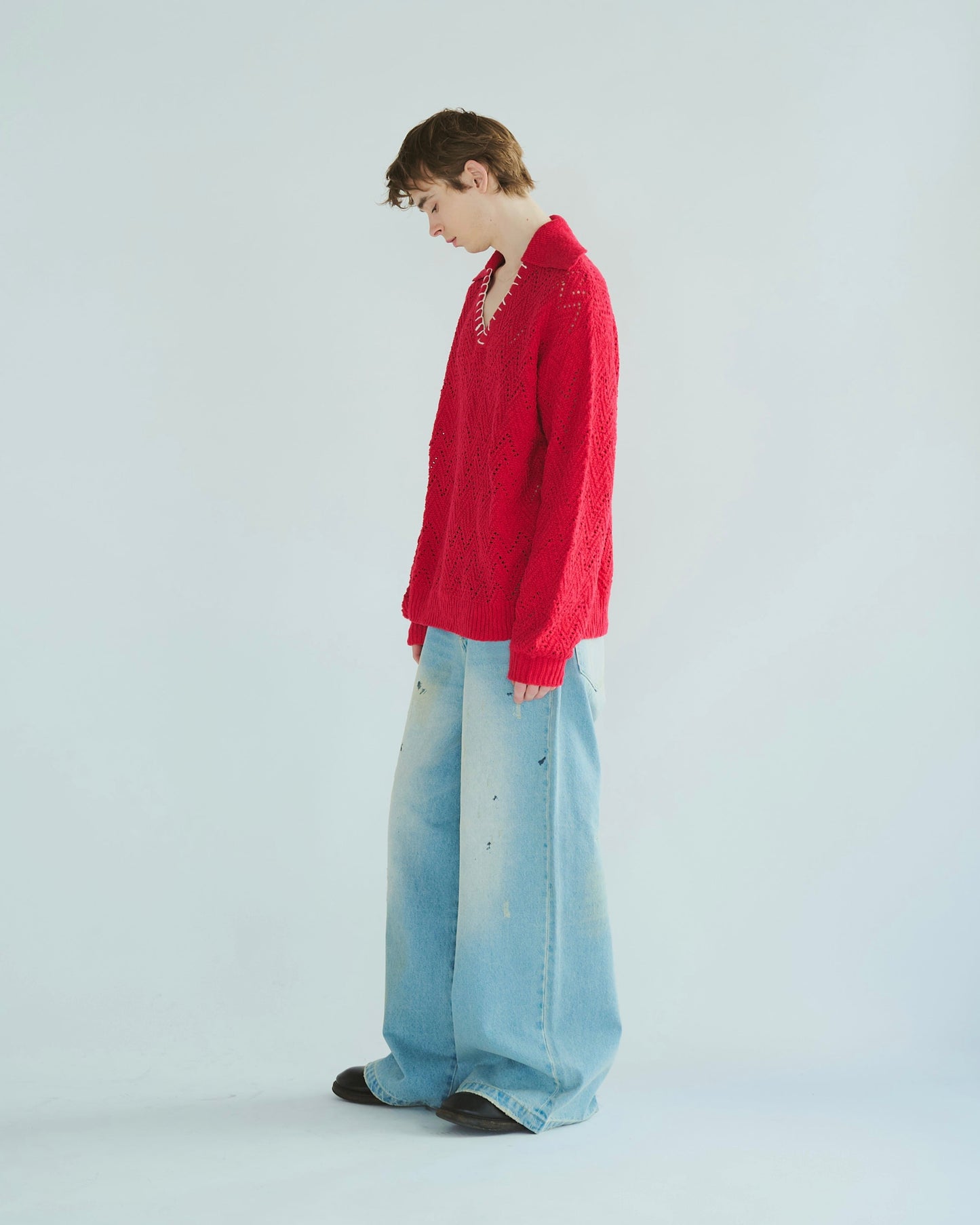 wide baggy overdye denim trousers