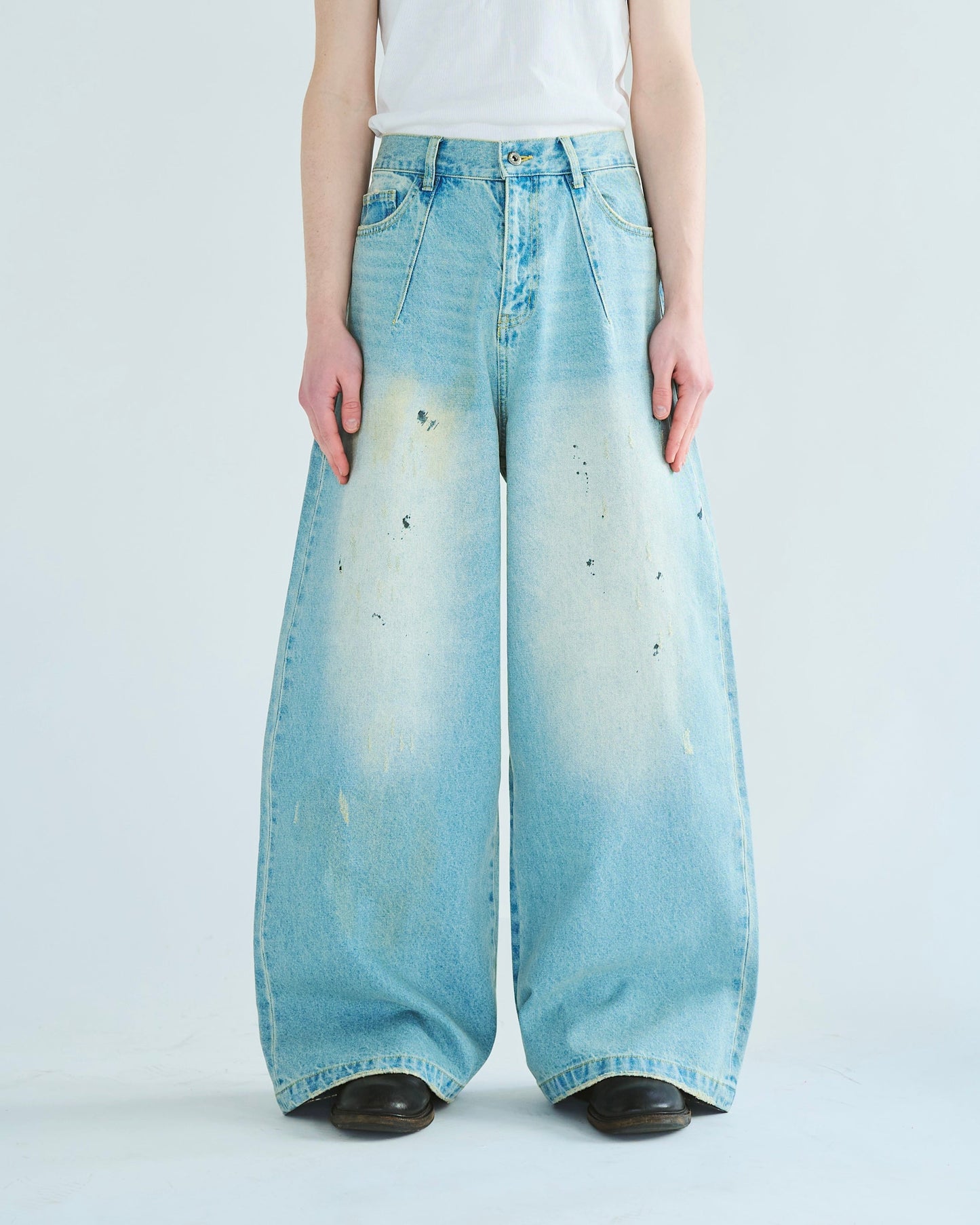 wide baggy overdye denim trousers