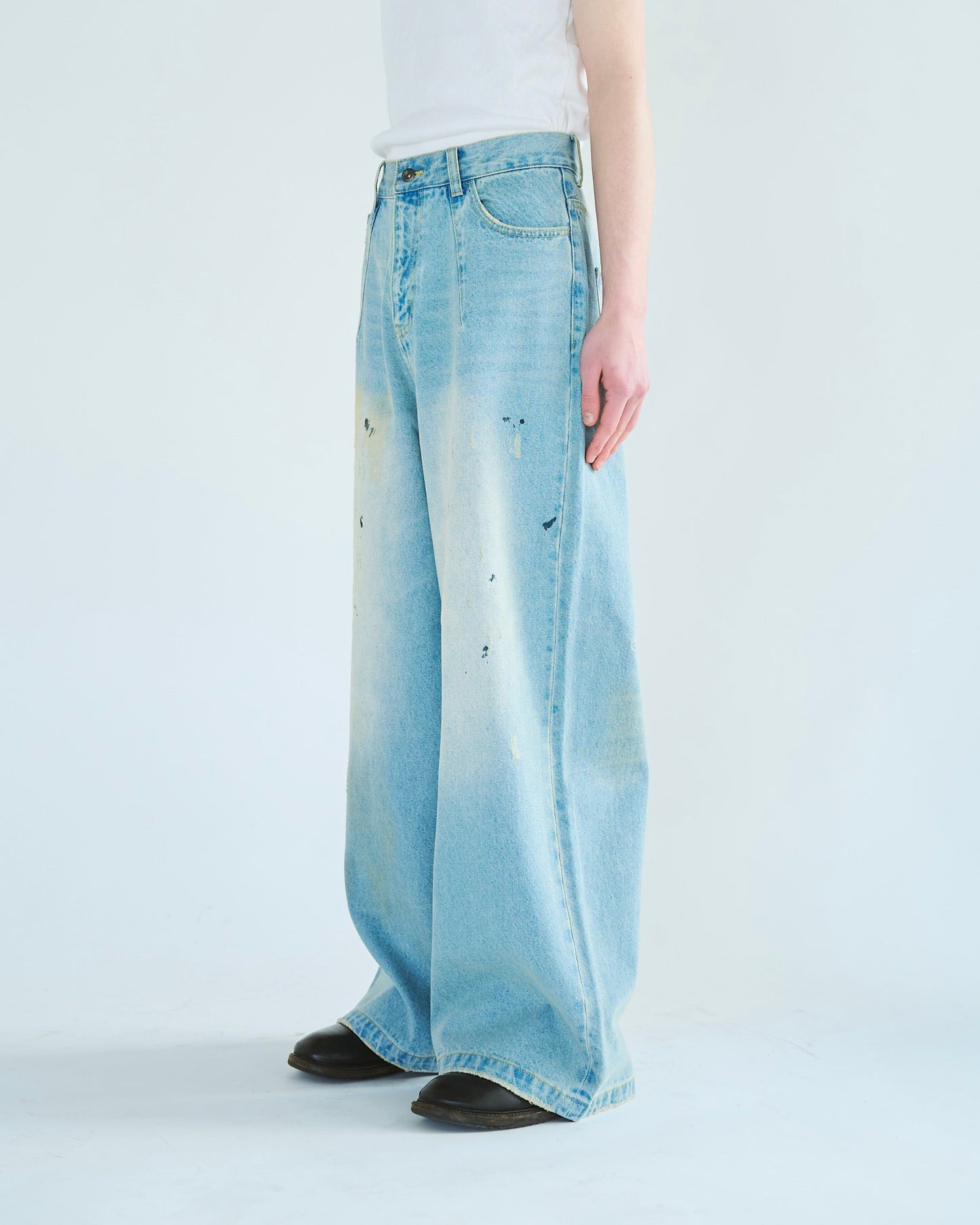 wide baggy overdye denim trousers