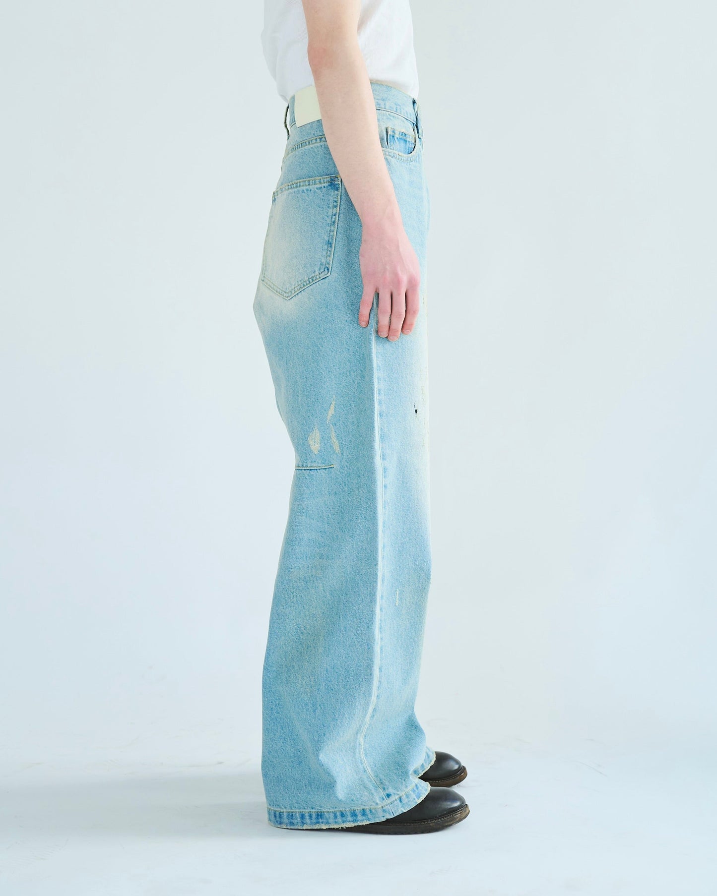 wide baggy overdye denim trousers