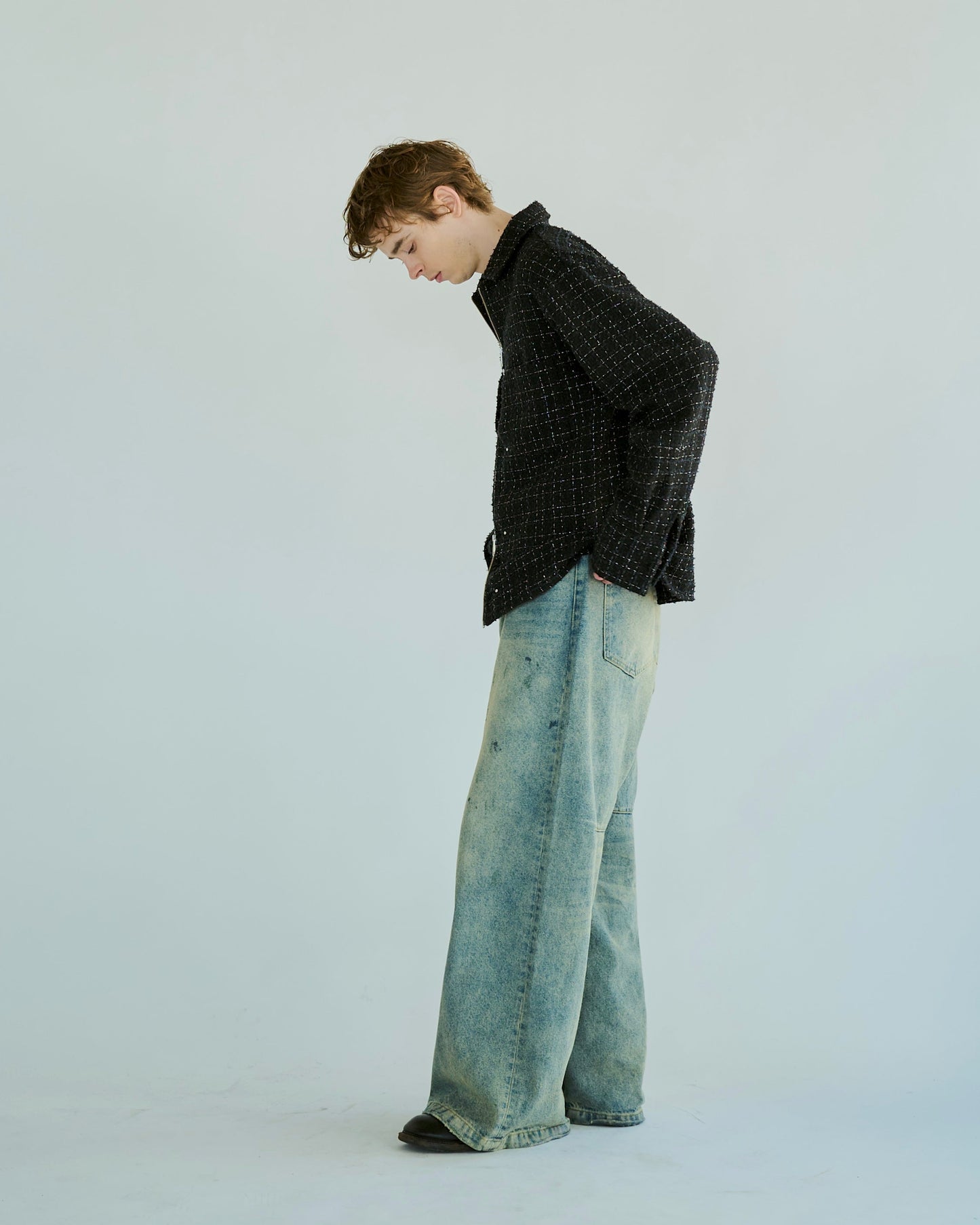 lame tweed double zipper shirt jacket