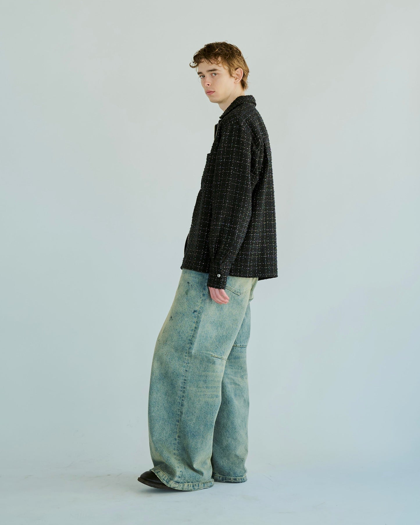 lame tweed double zipper shirt jacket
