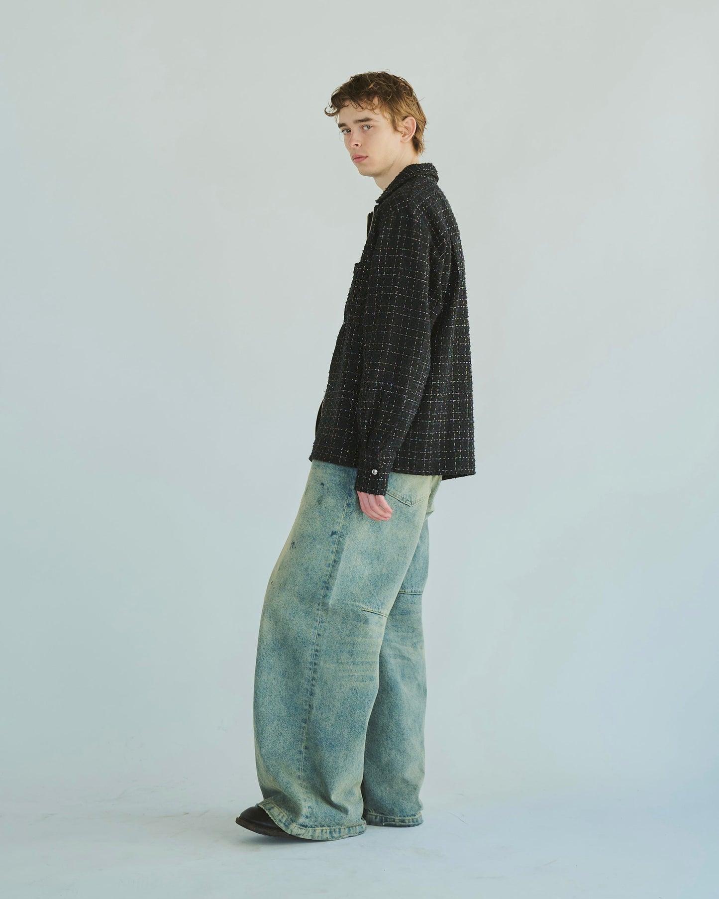 wide baggy overdye denim trousers