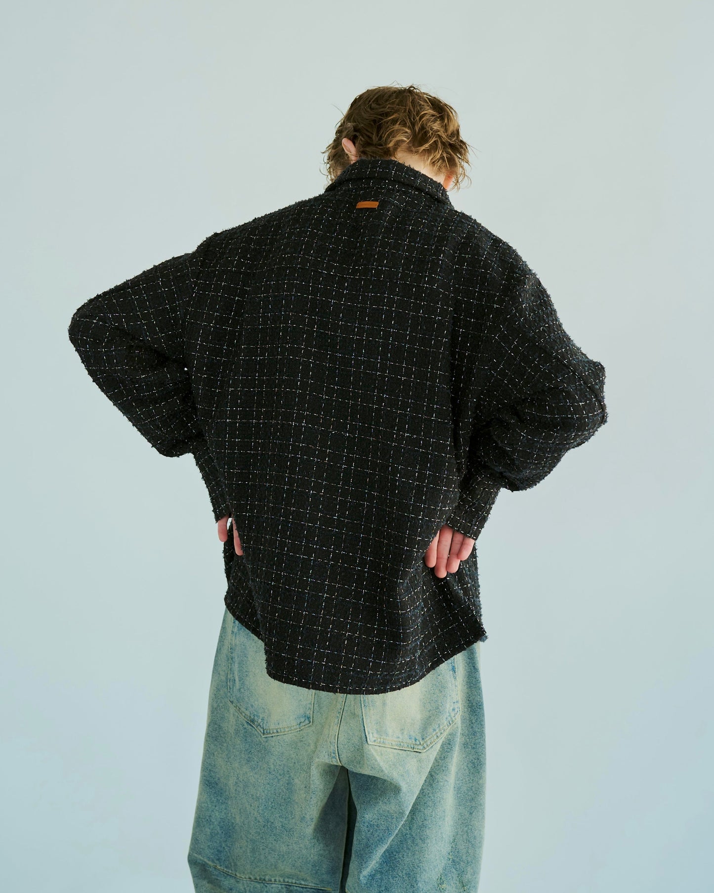 lame tweed double zipper shirt jacket