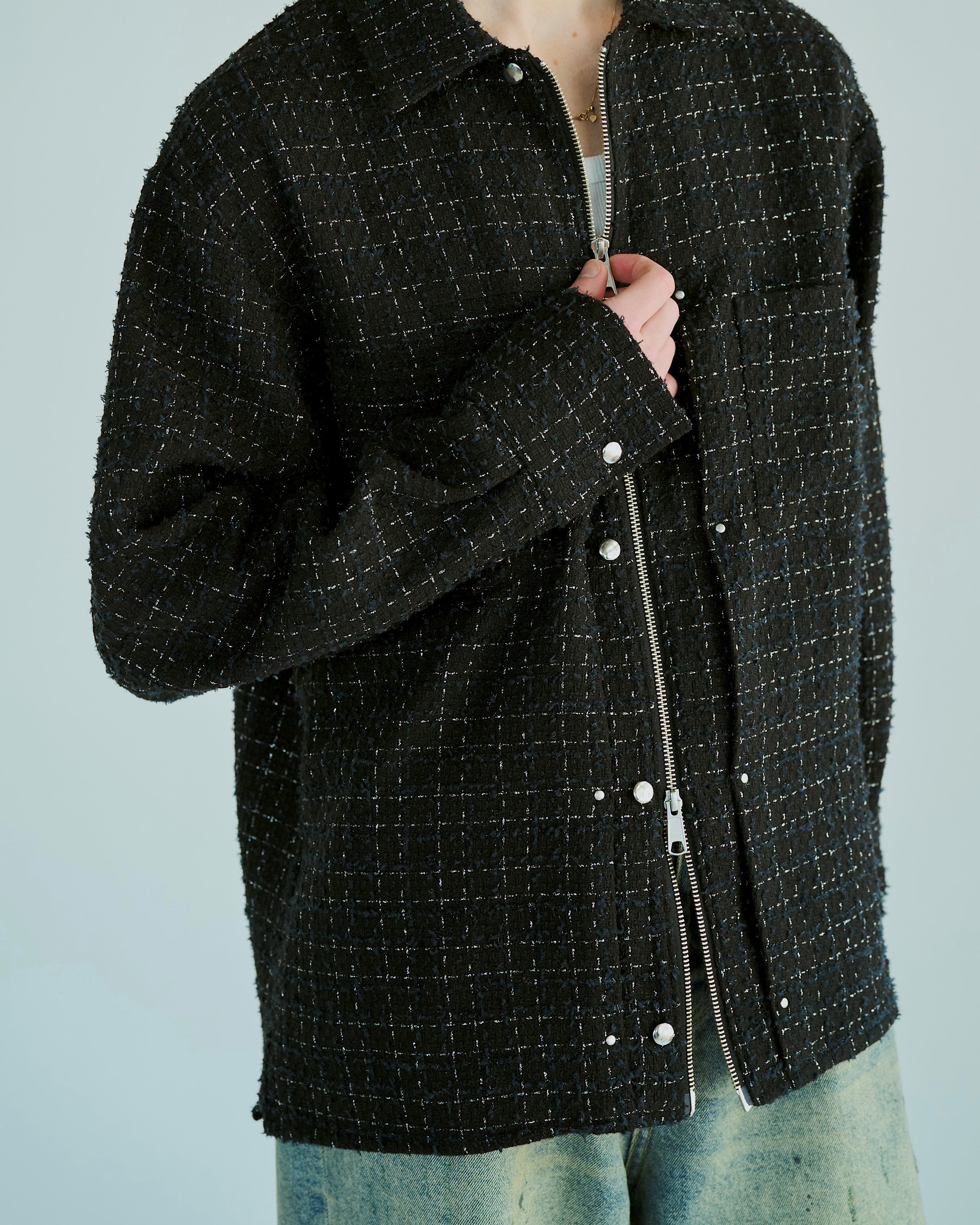 lame tweed double zipper shirt jacket – CAMPHOR WOOD