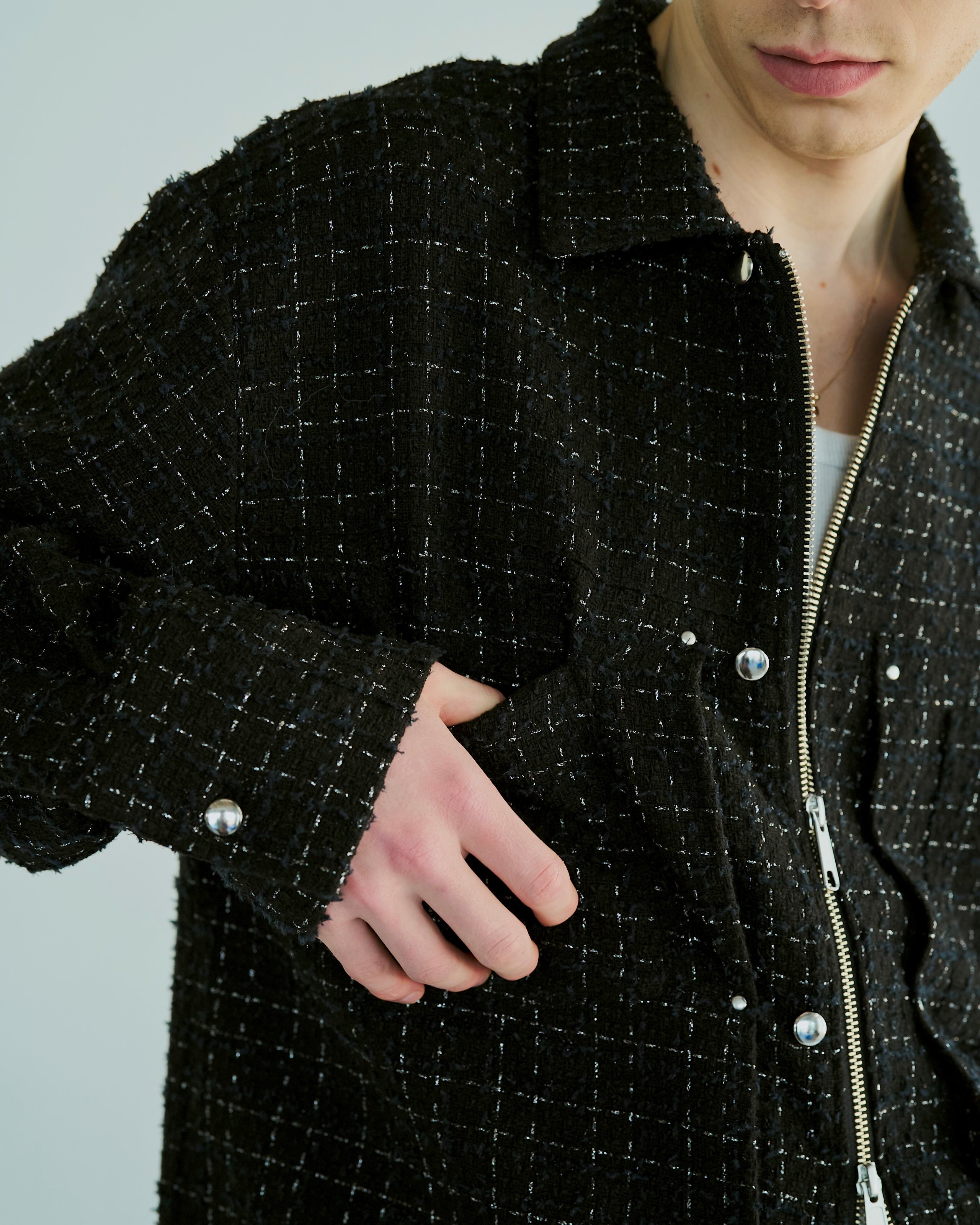 lame tweed double zipper shirt jacket – CAMPHOR WOOD