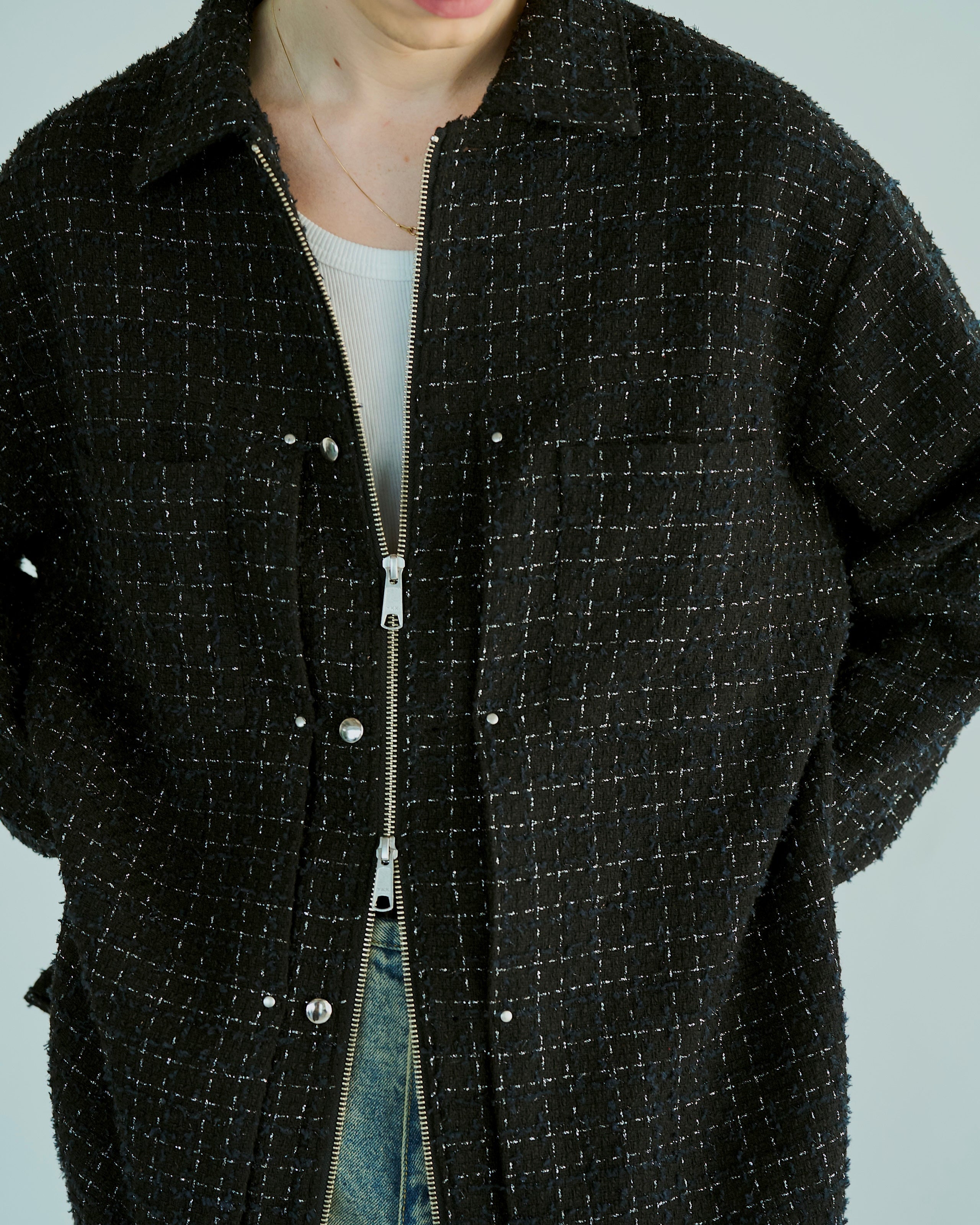 lame tweed double zipper shirt jacket – CAMPHOR WOOD