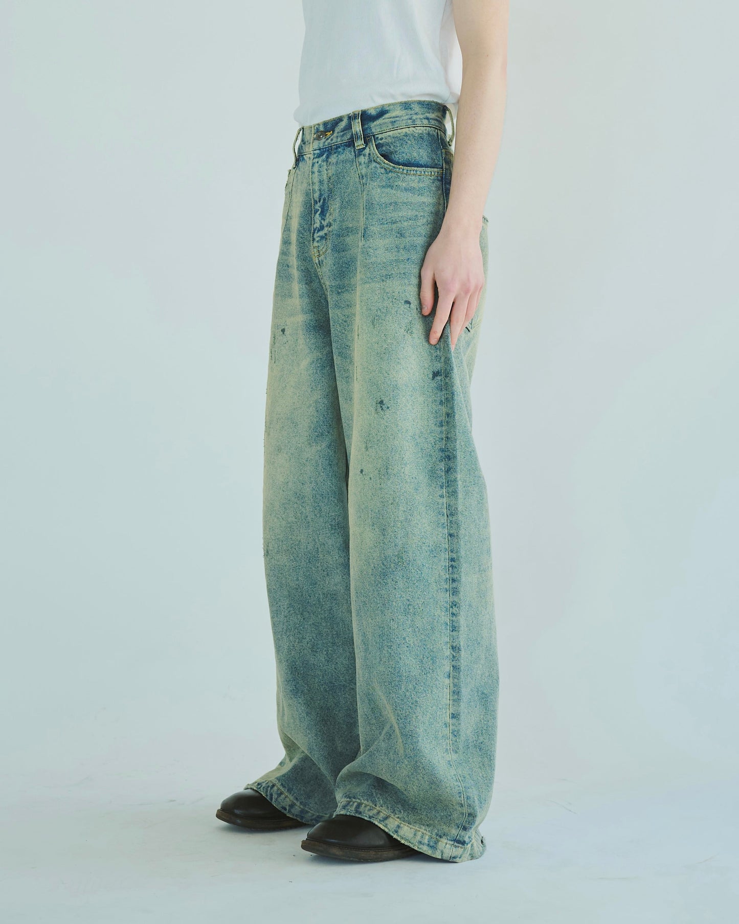 wide baggy overdye denim trousers