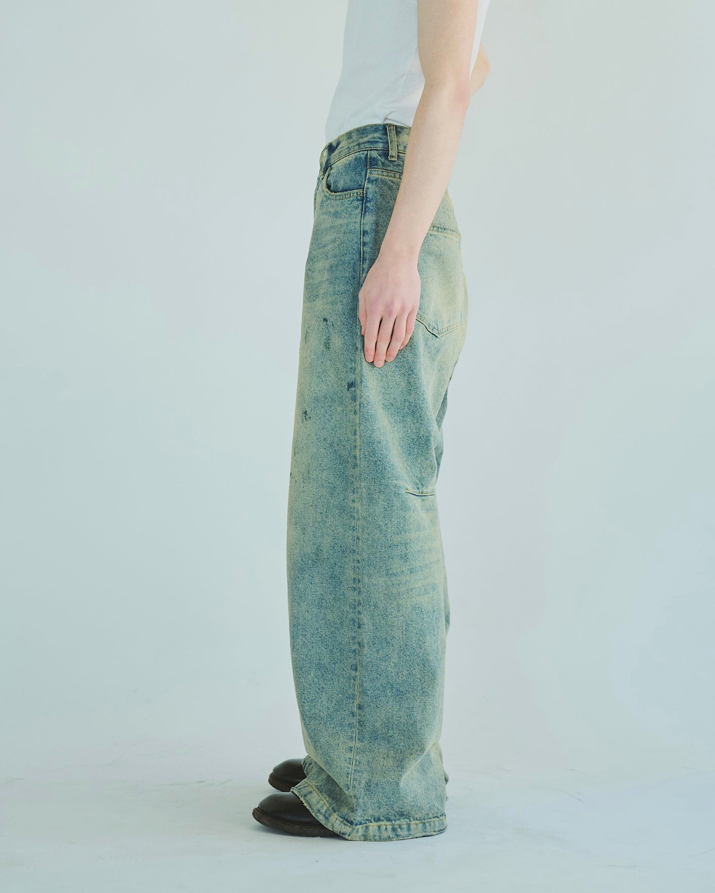 wide baggy overdye denim trousers