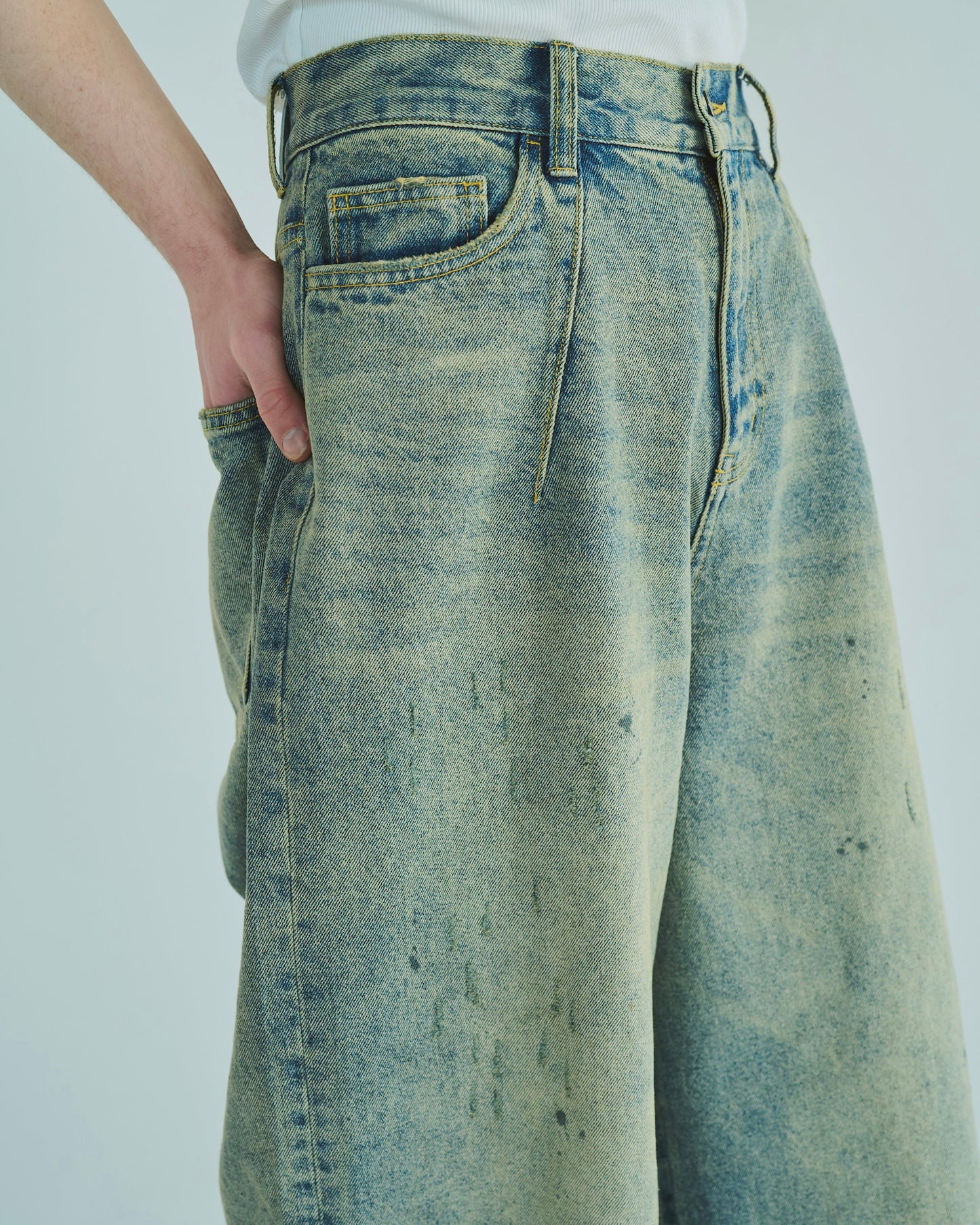 wide baggy overdye denim trousers