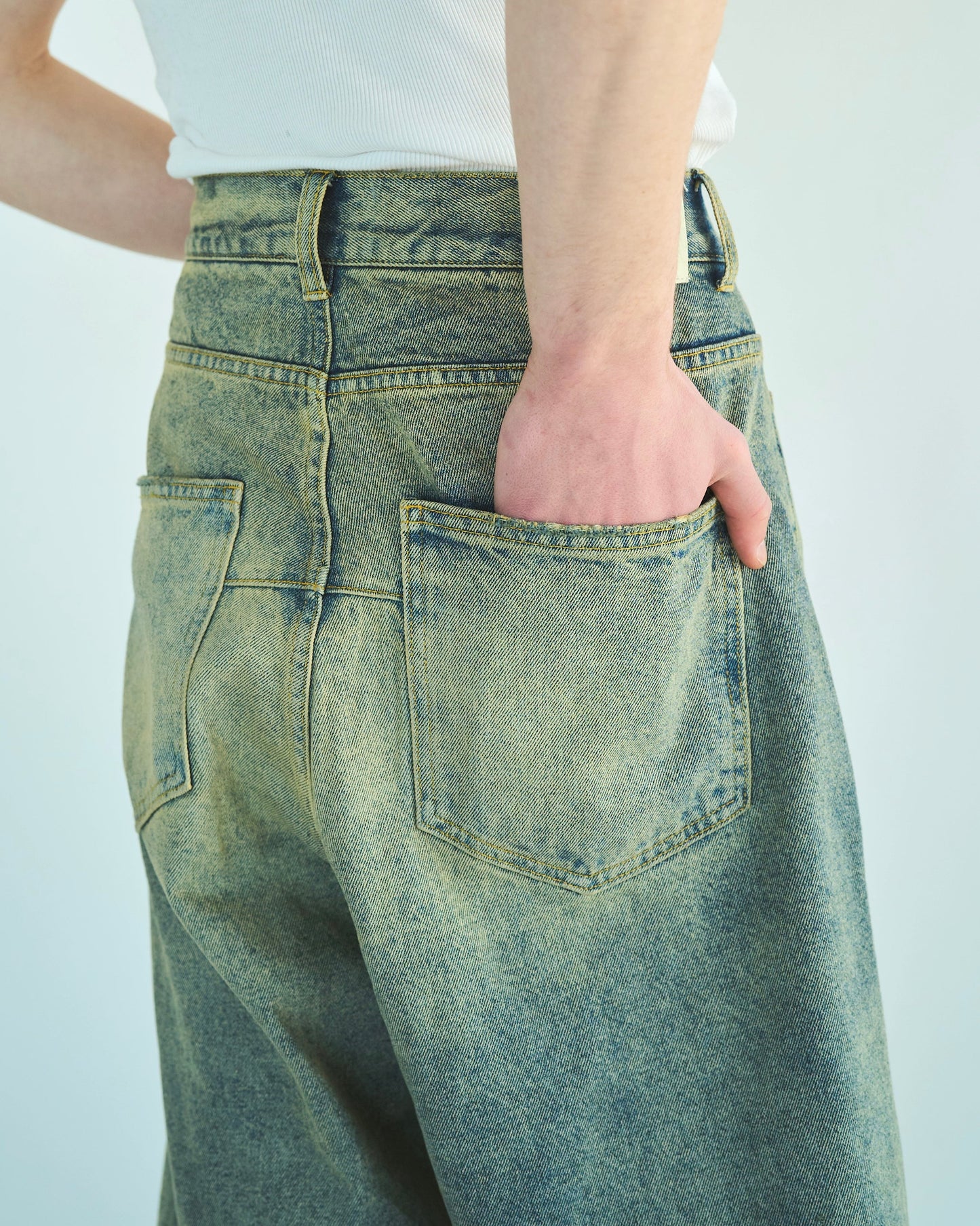 wide baggy overdye denim trousers