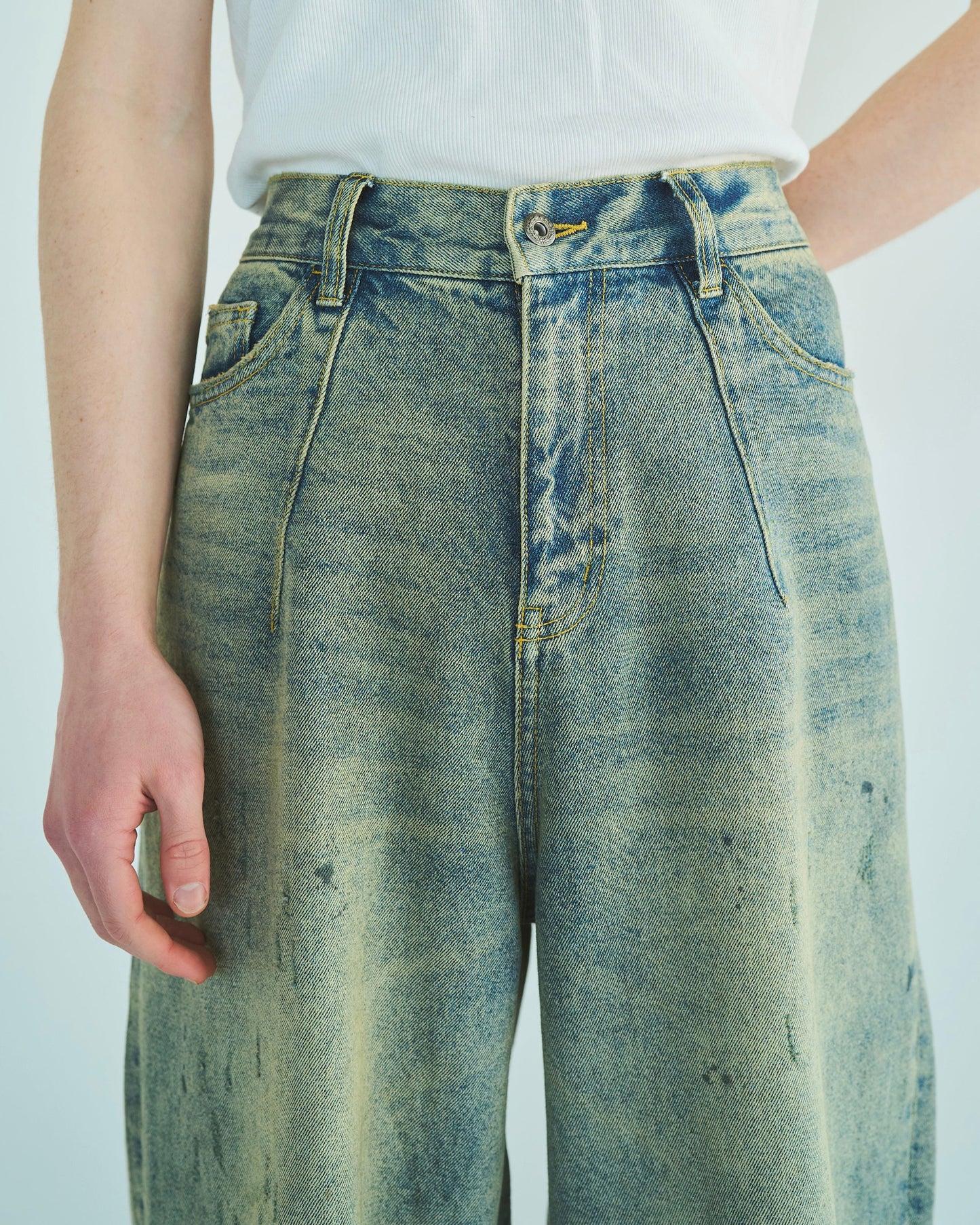 wide baggy overdye denim trousers