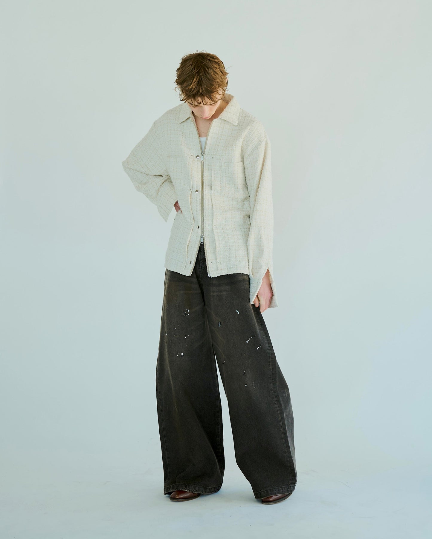 wide baggy overdye denim trousers