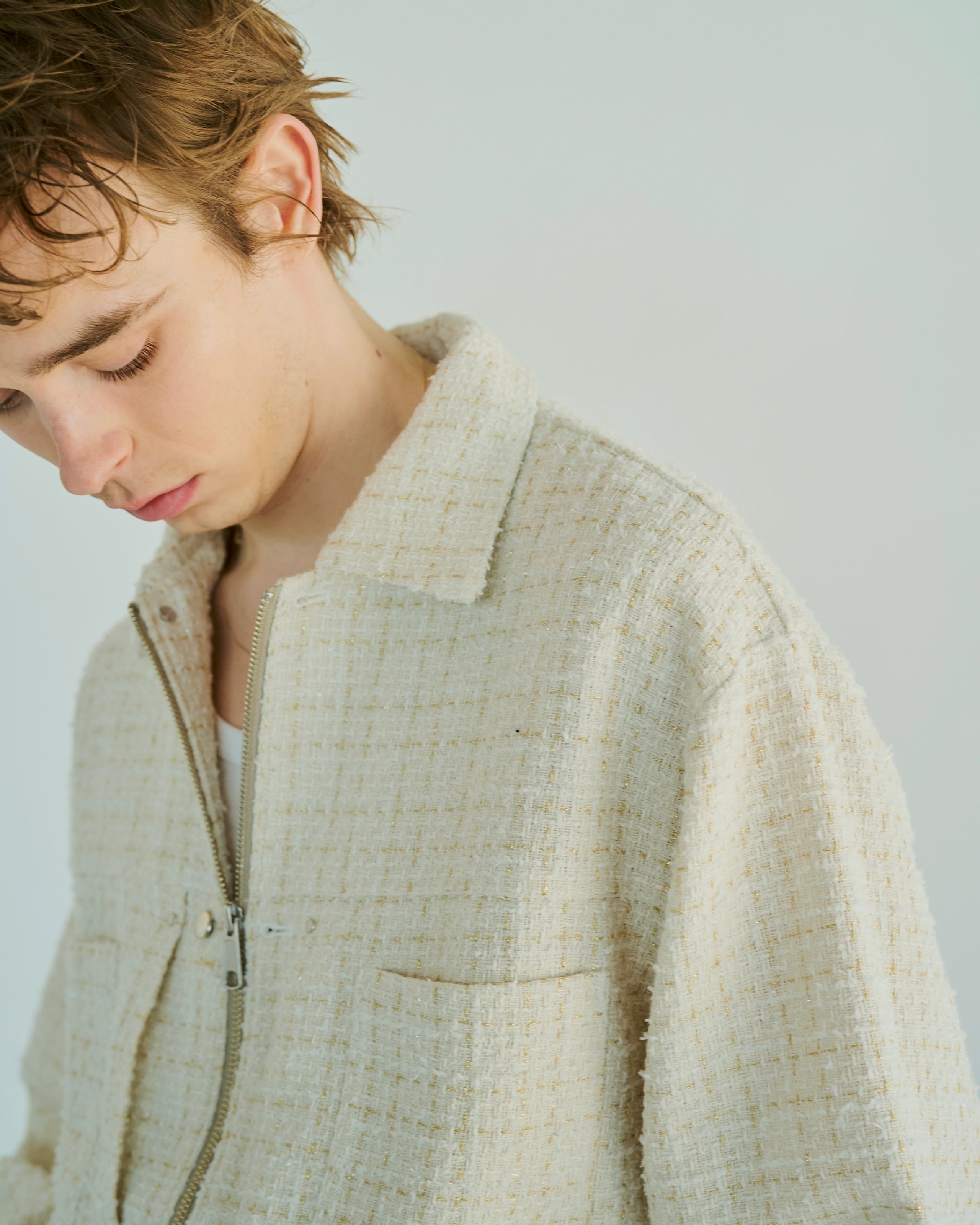 lame tweed double zipper shirt jacket – CAMPHOR WOOD