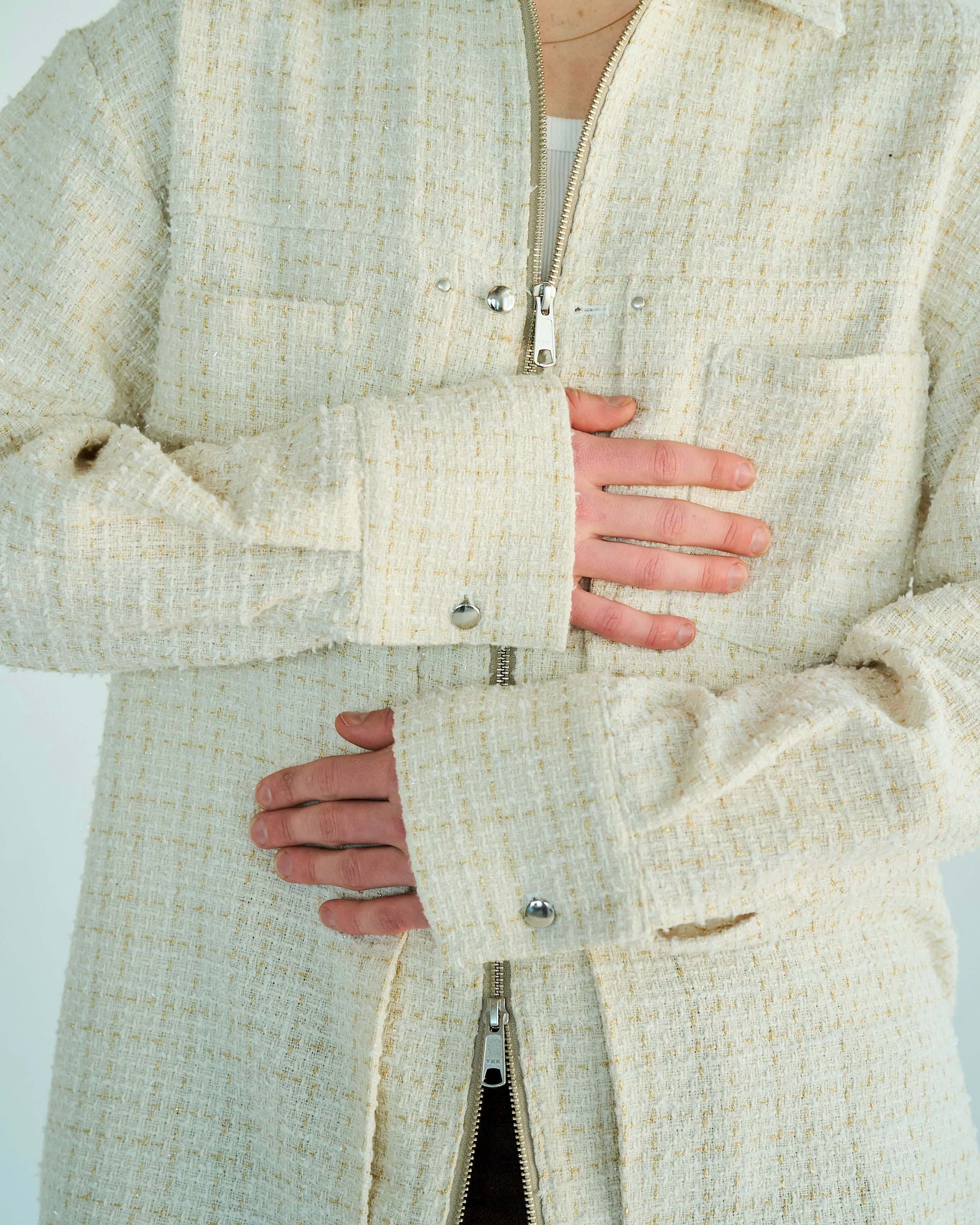 lame tweed double zipper shirt jacket – CAMPHOR WOOD