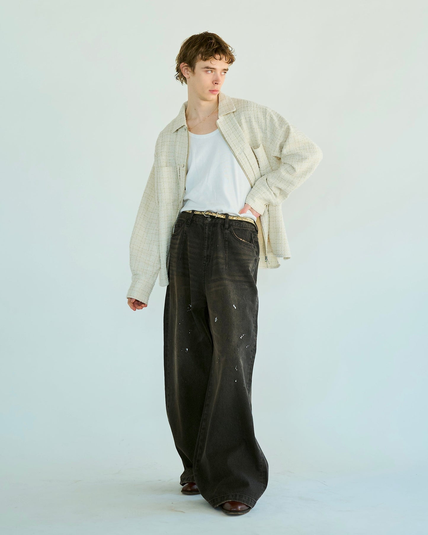 lame tweed double zipper shirt jacket