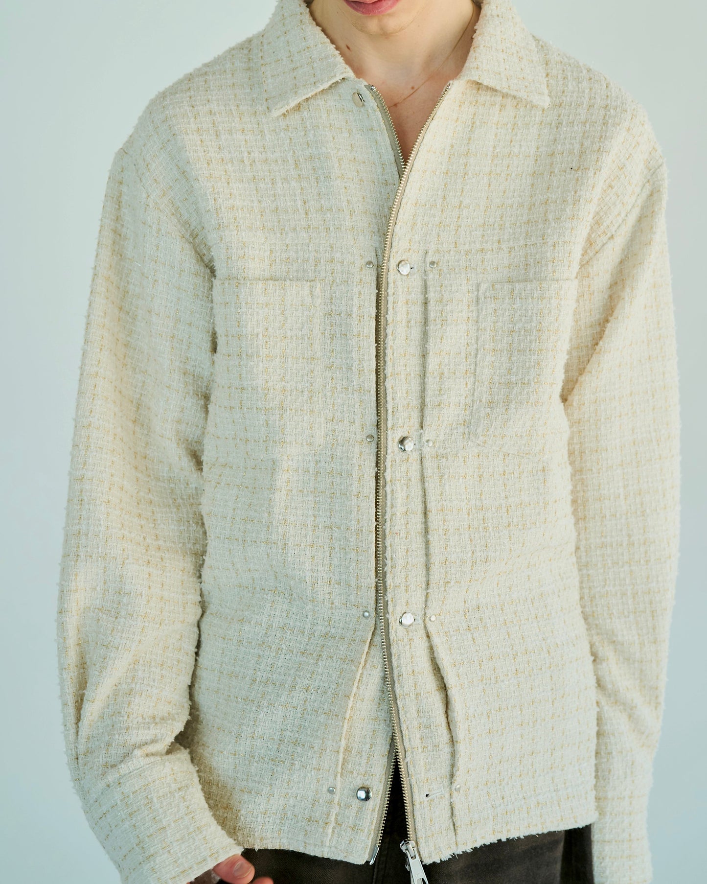 lame tweed double zipper shirt jacket