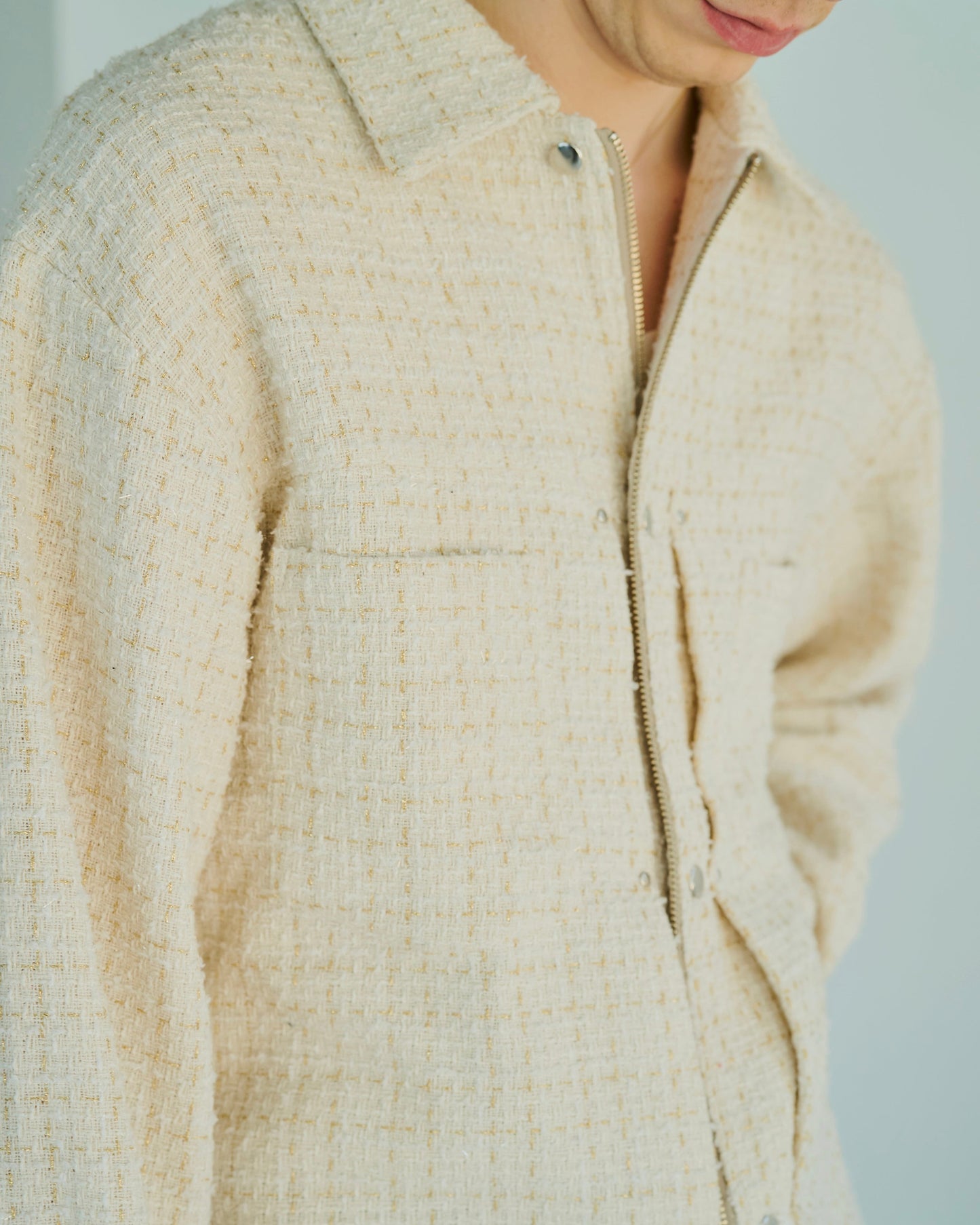 lame tweed double zipper shirt jacket