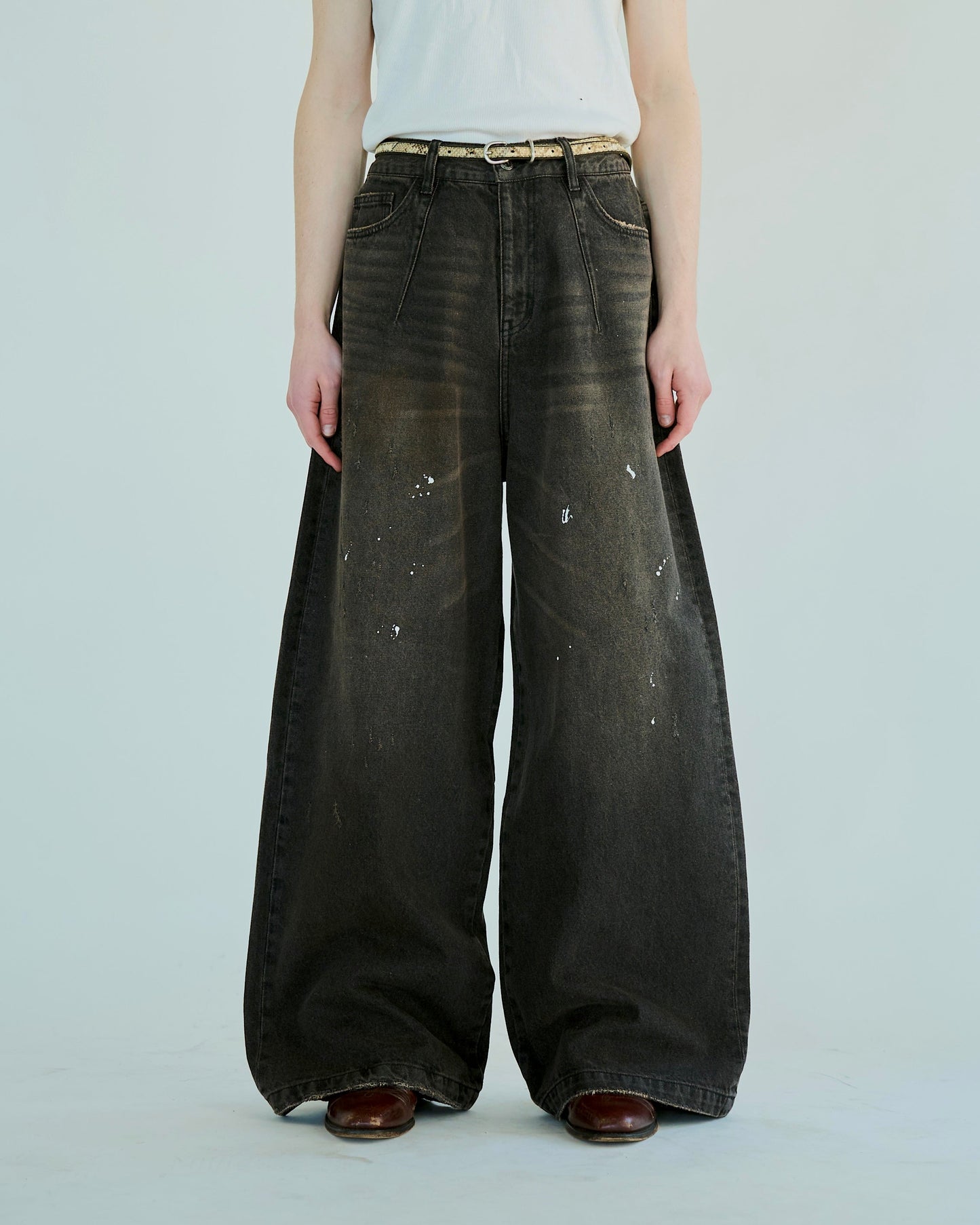 wide baggy overdye denim trousers