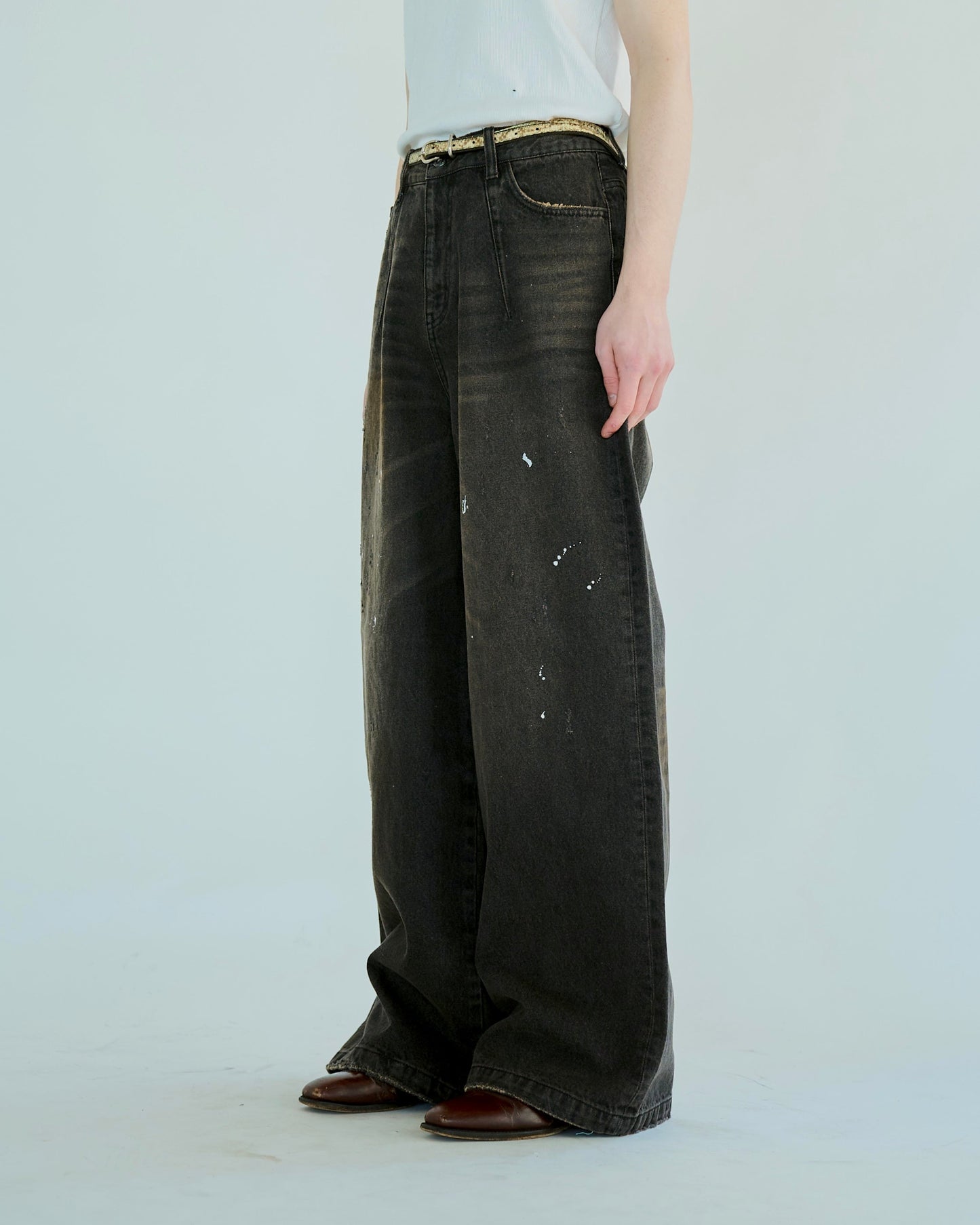 wide baggy overdye denim trousers