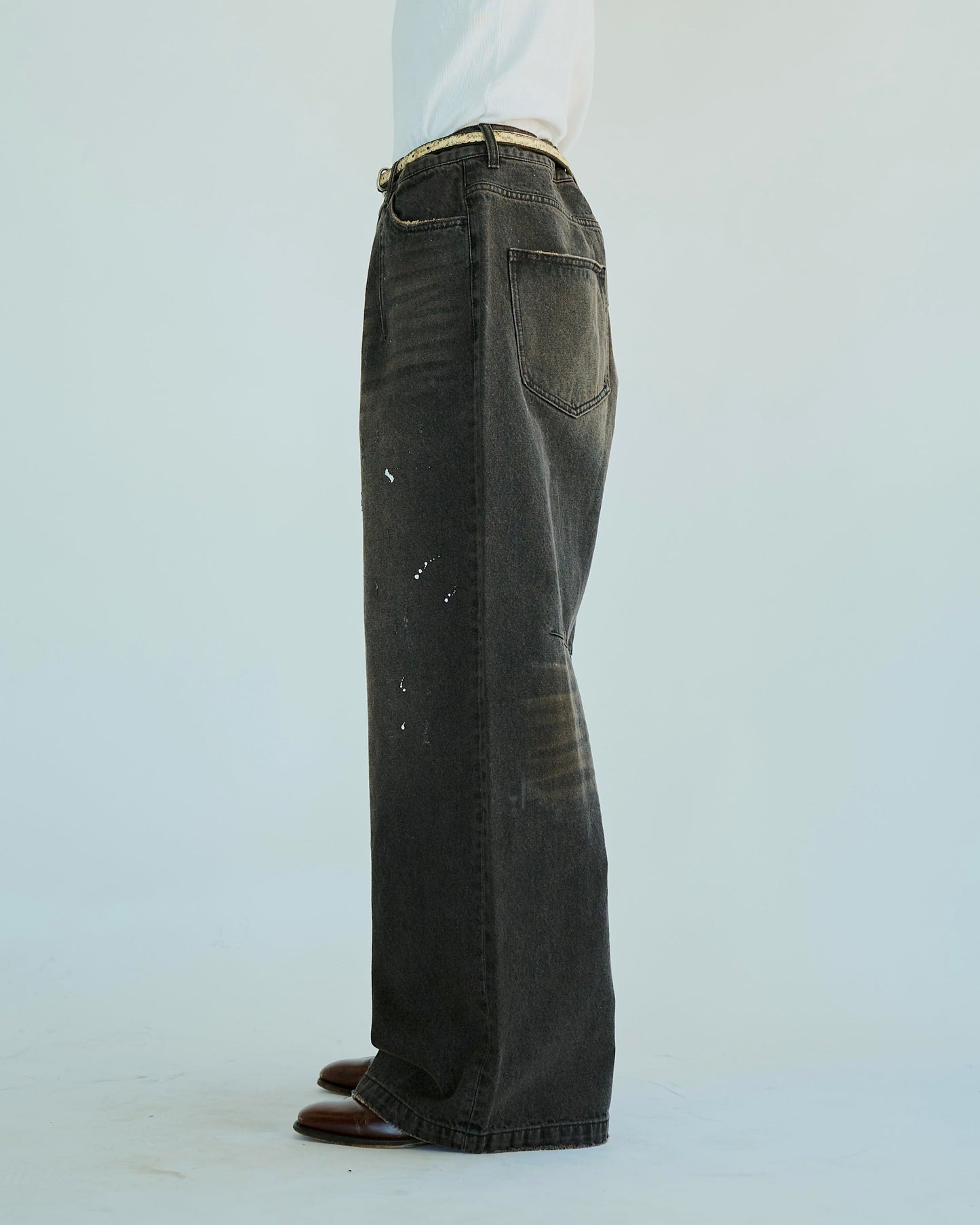 wide baggy overdye denim trousers