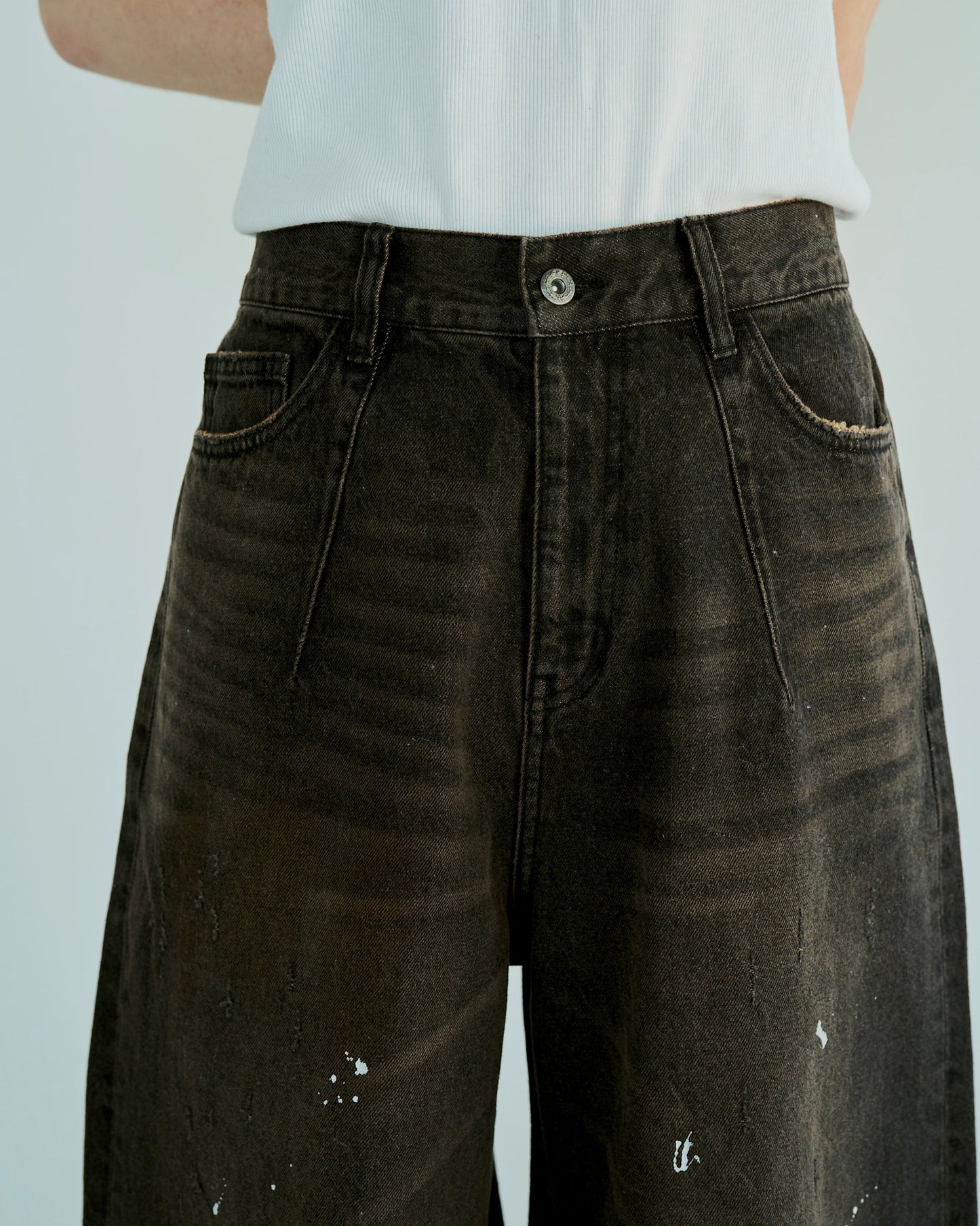 wide baggy overdye denim trousers