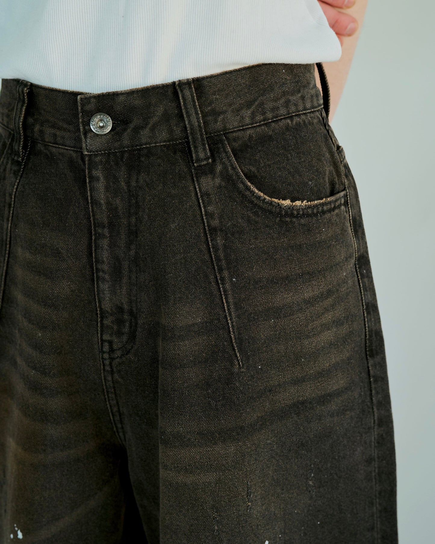 wide baggy overdye denim trousers