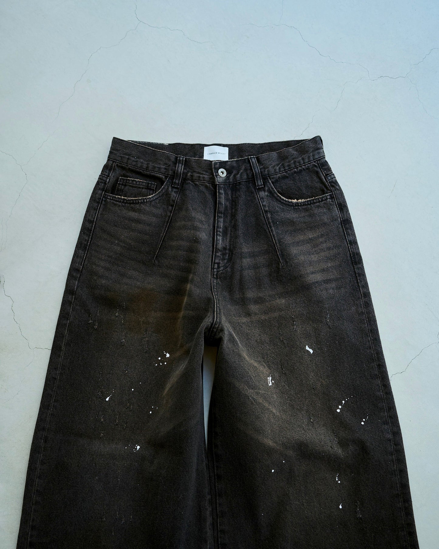 wide baggy overdye denim trousers