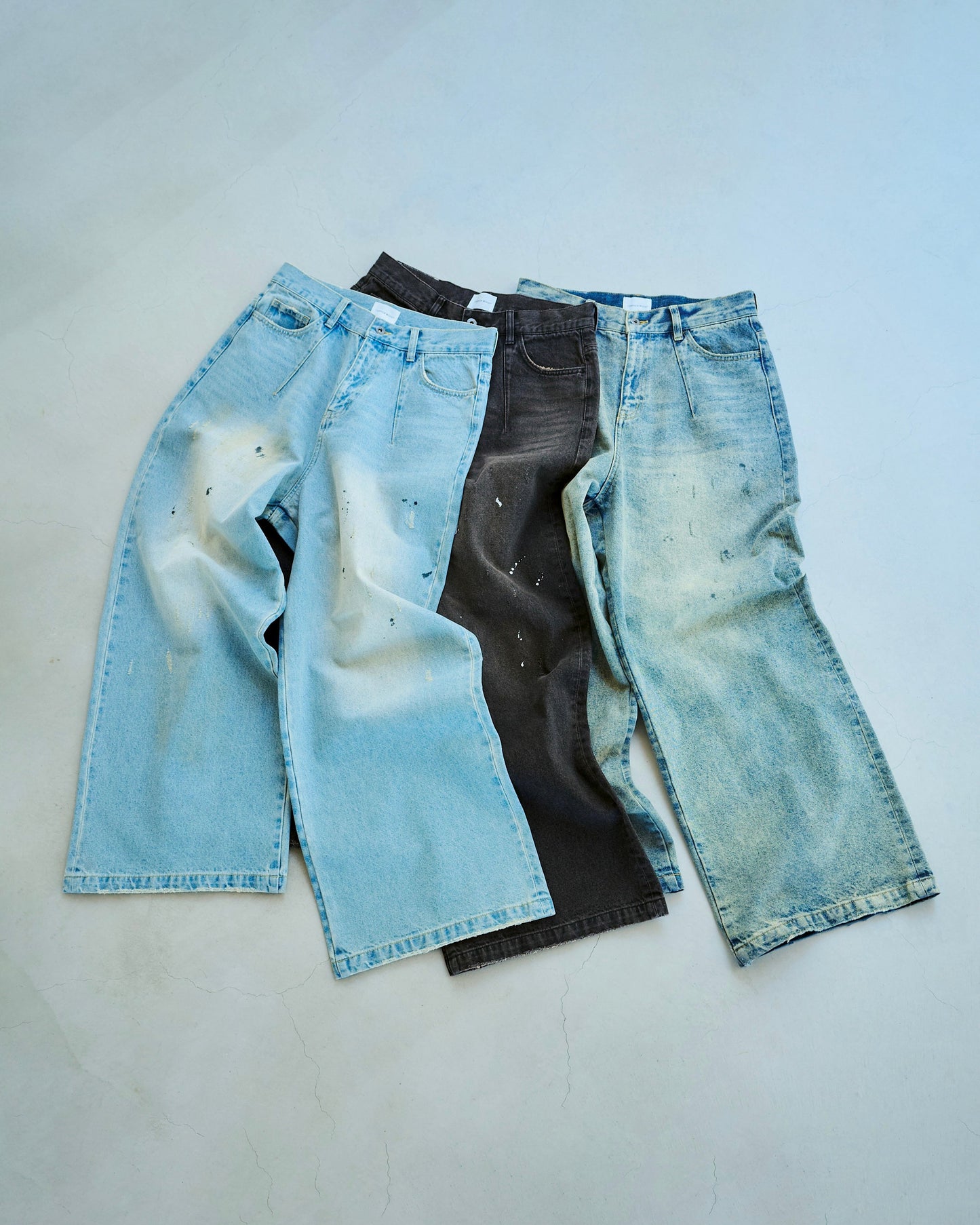 wide baggy overdye denim trousers
