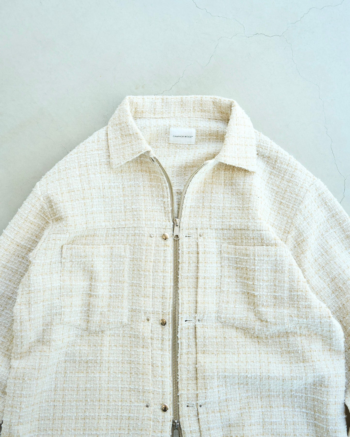 lame tweed double zipper shirt jacket
