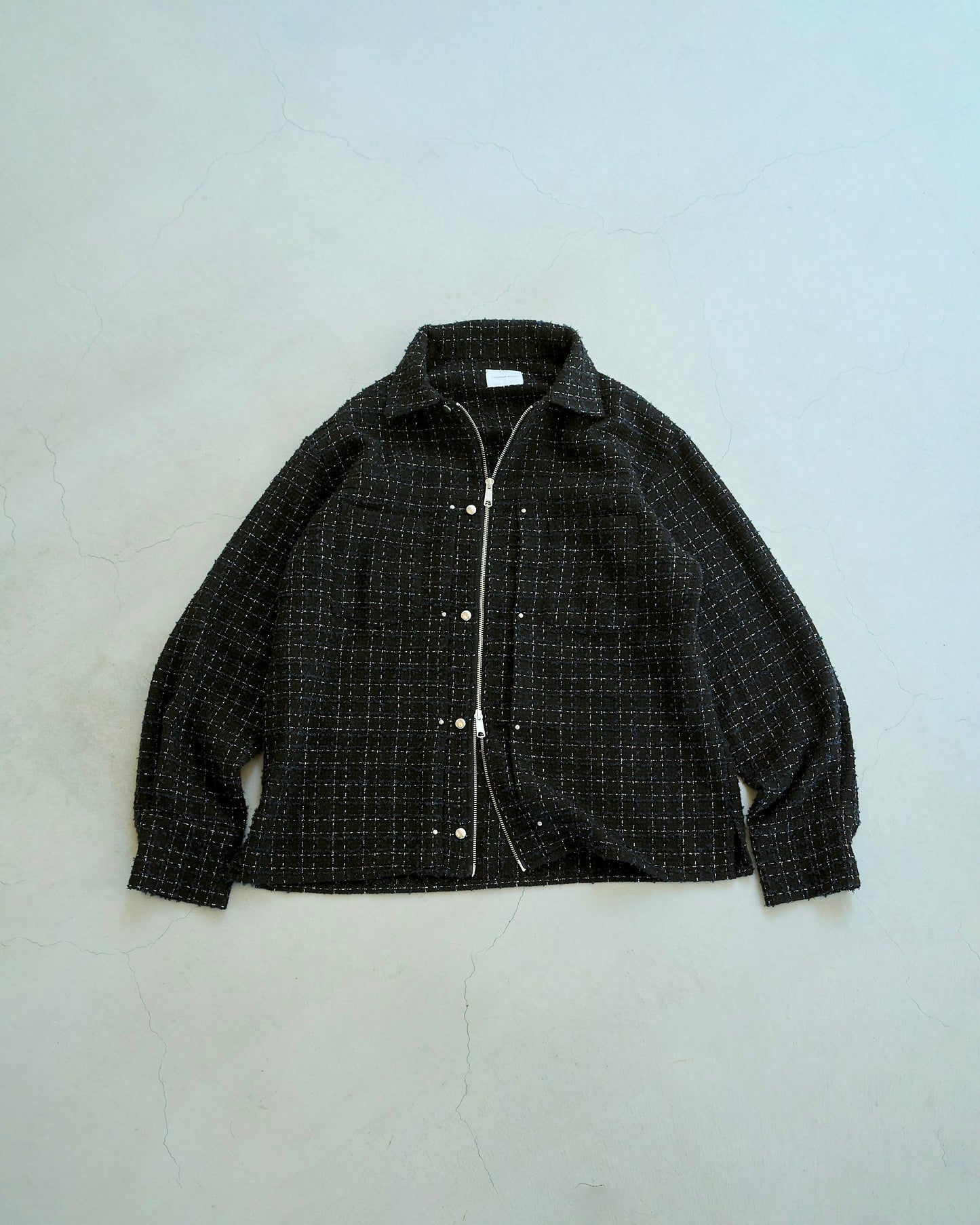 lame tweed double zipper shirt jacket