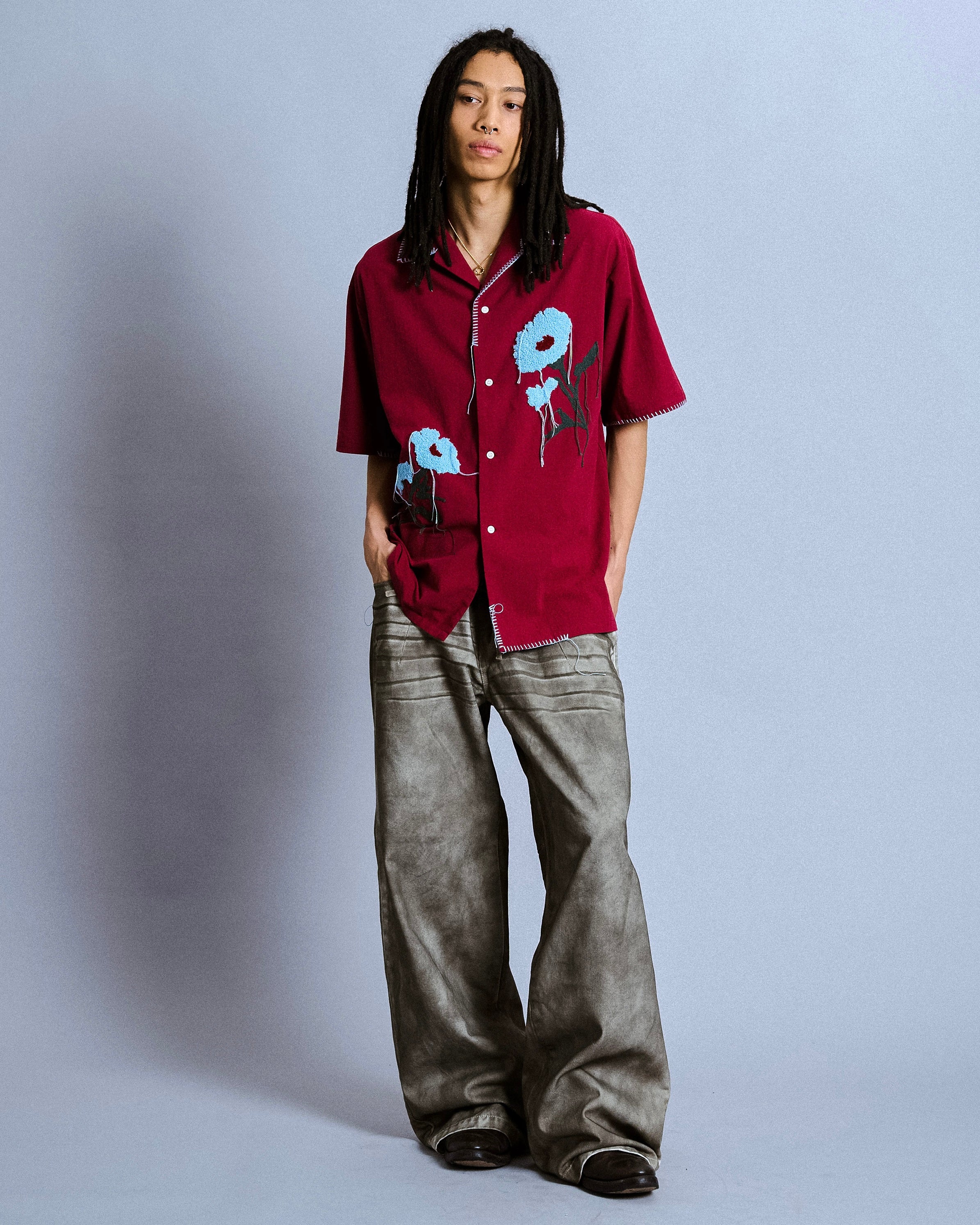 wide baggy spray processing denim trousers – CAMPHOR WOOD