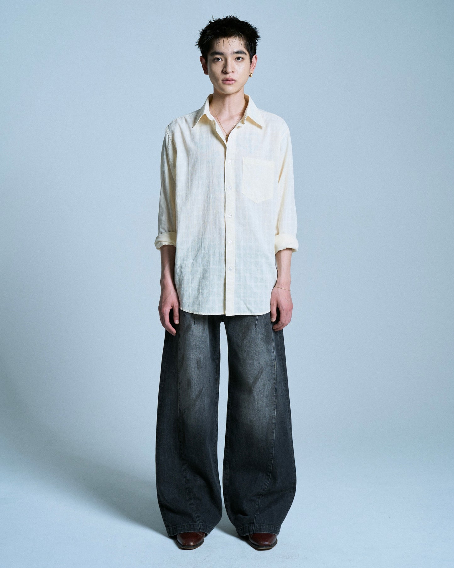 SIDE SEAM SEMI-FLARE SLUB JEANS