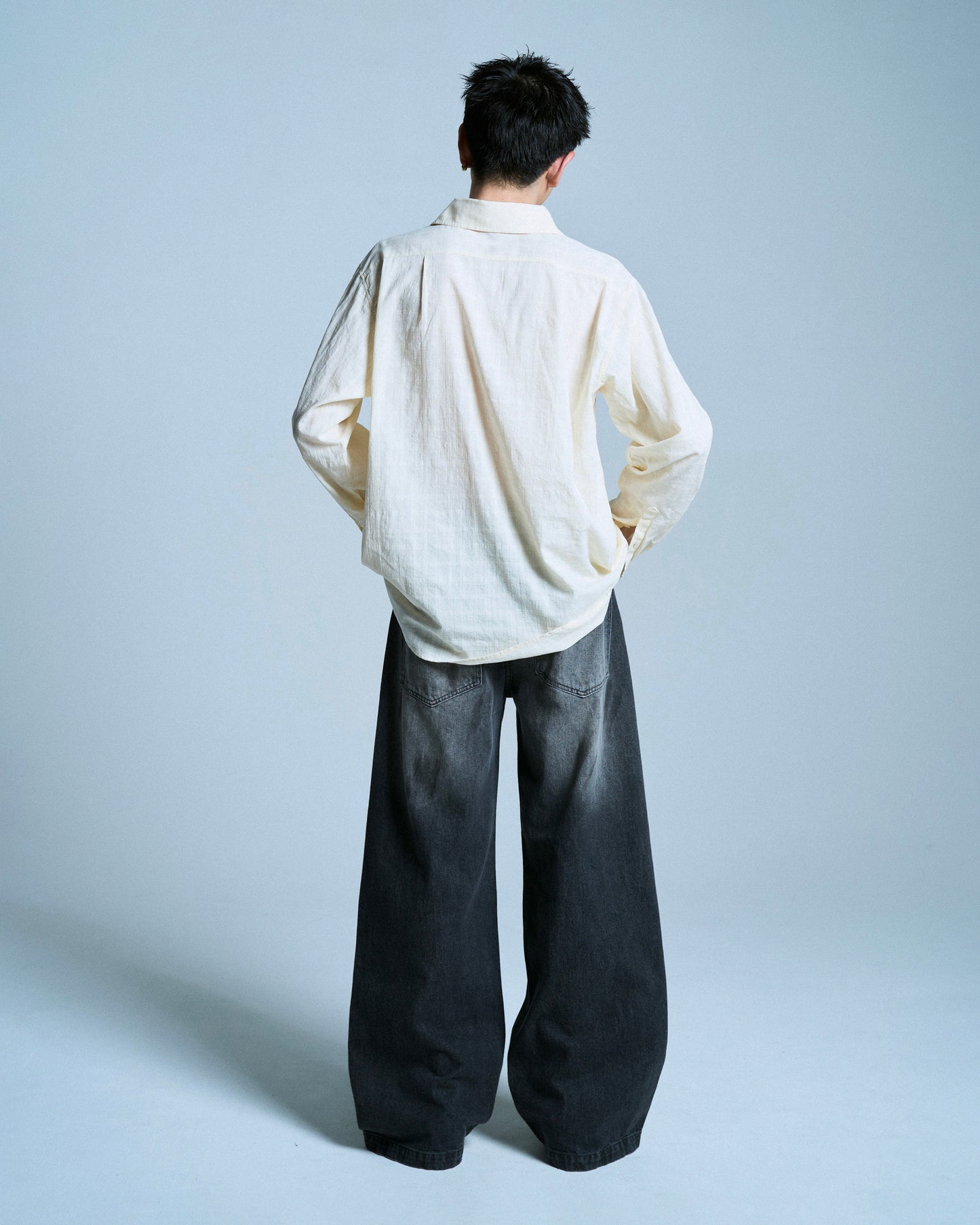 SIDE SEAM SEMI-FLARE SLUB JEANS