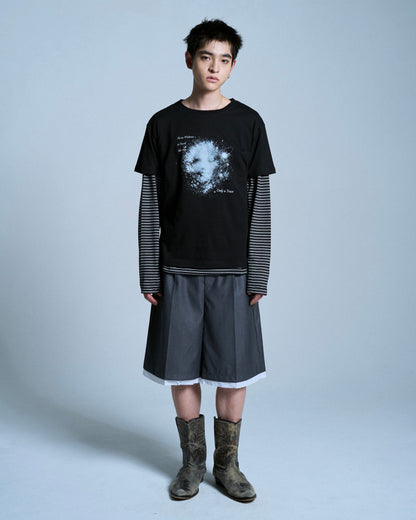 CUT OFF LAYERED SLACKS SHORTS