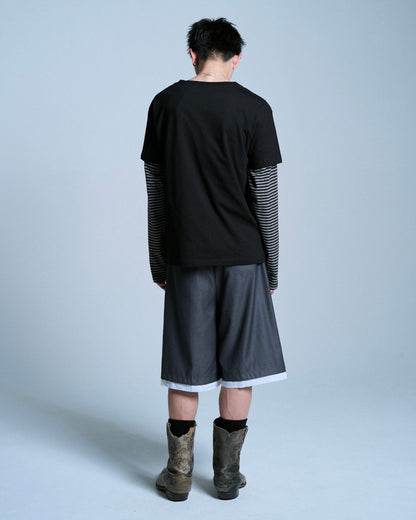 CUT OFF LAYERED SLACKS SHORTS