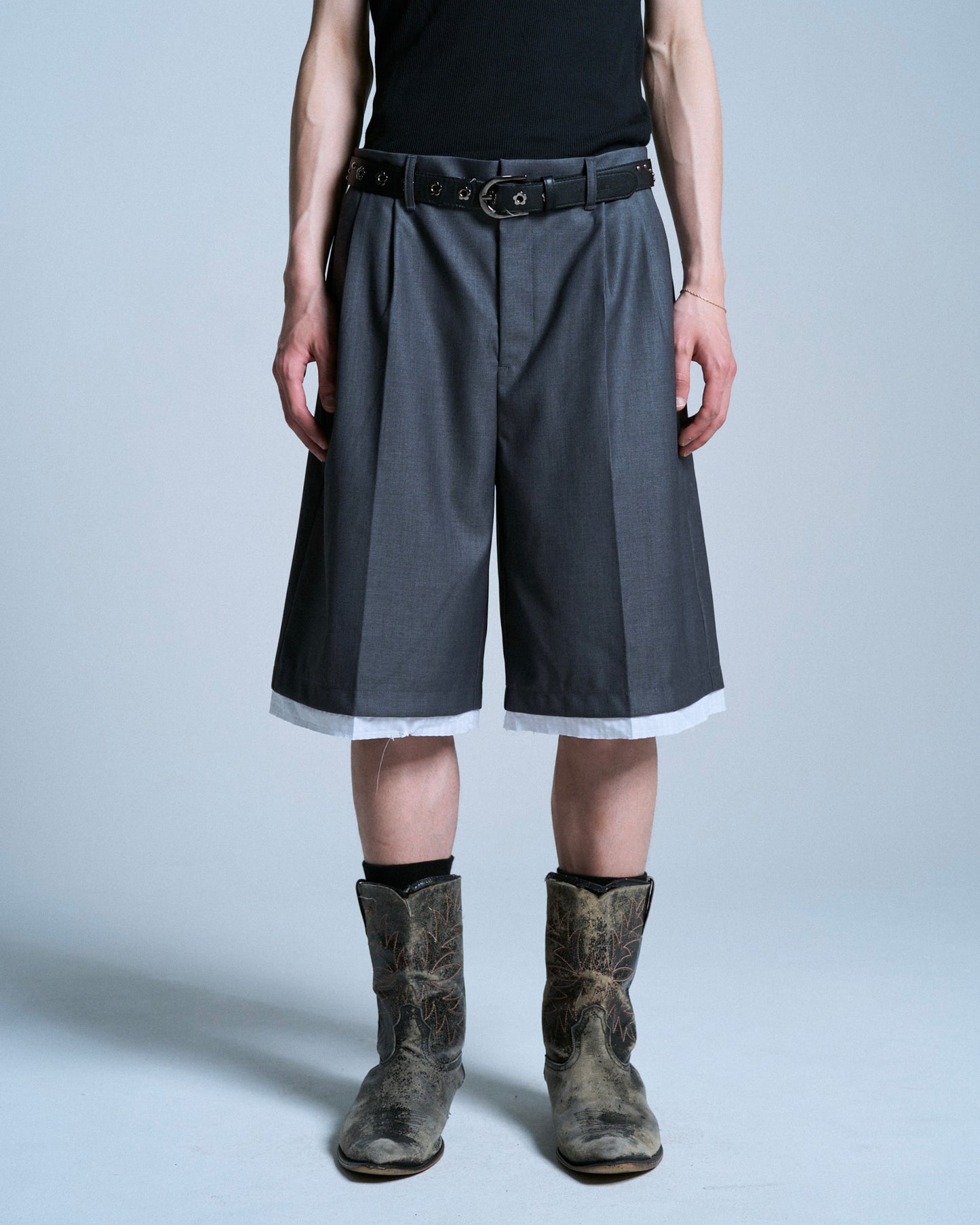 CUT OFF LAYERED SLACKS SHORTS