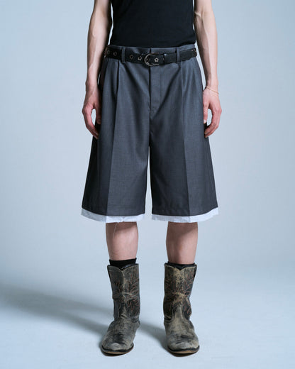 CUT OFF LAYERED SLACKS SHORTS