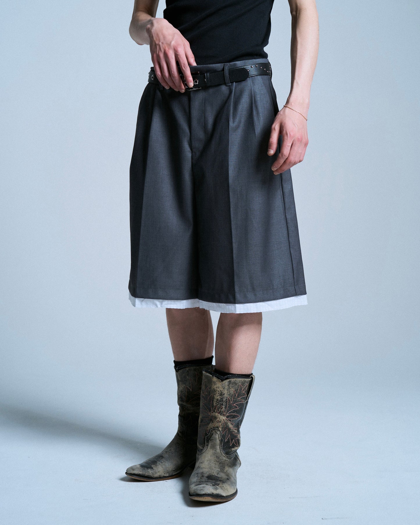CUT OFF LAYERED SLACKS SHORTS