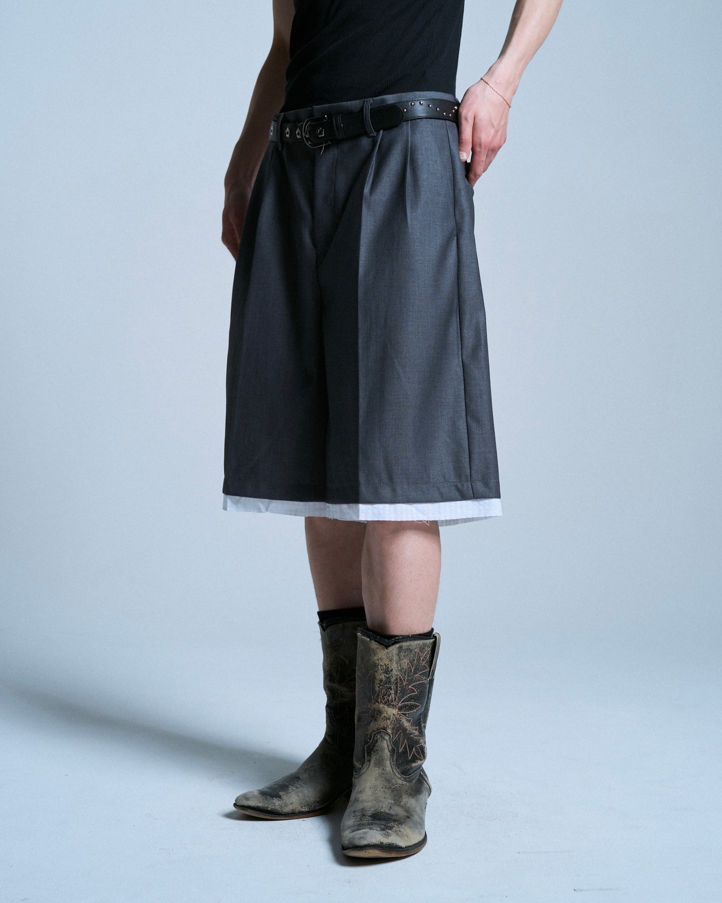 CUT OFF LAYERED SLACKS SHORTS