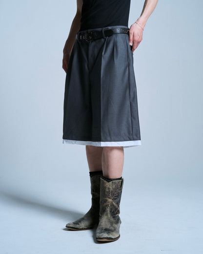 CUT OFF LAYERED SLACKS SHORTS