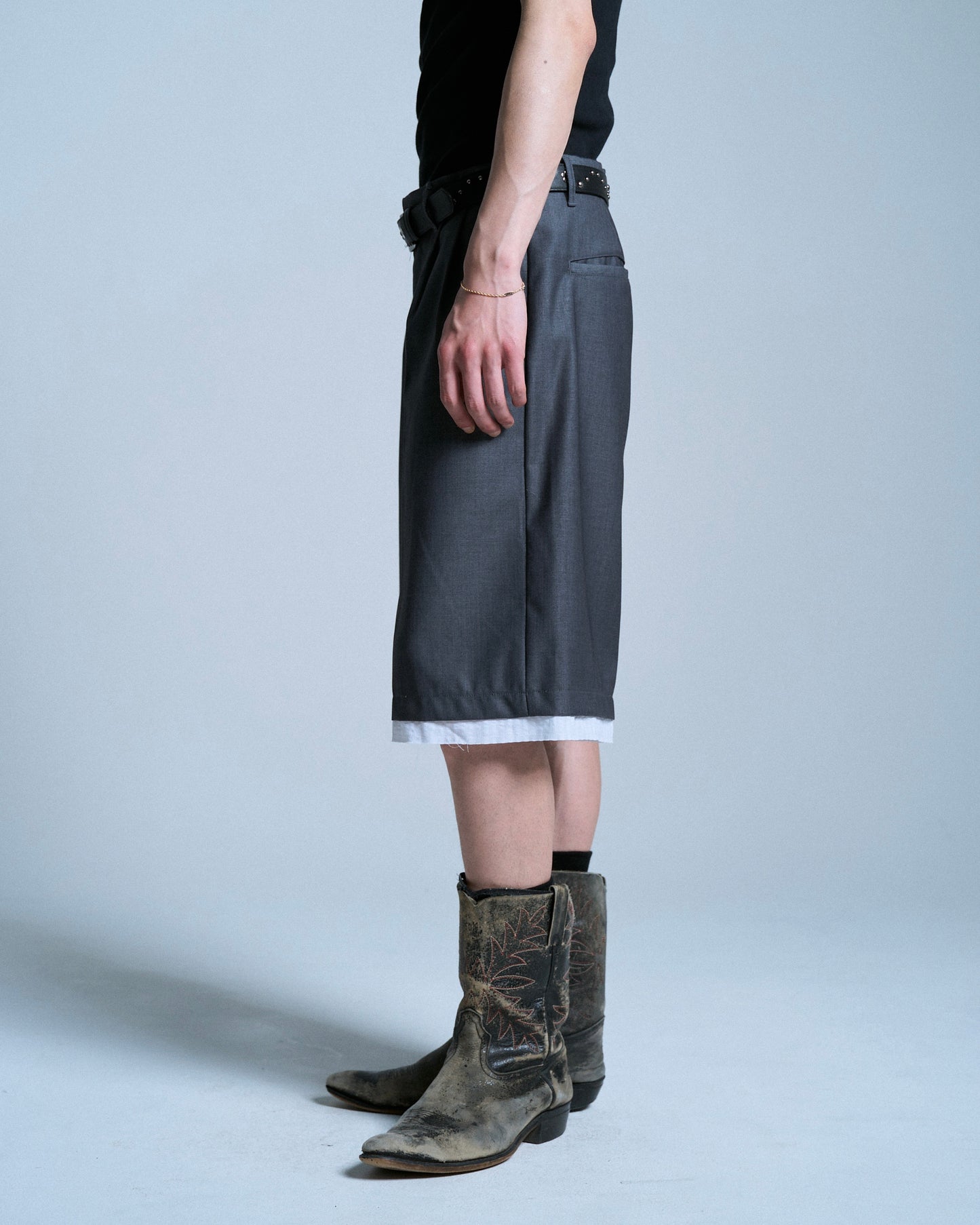 CUT OFF LAYERED SLACKS SHORTS