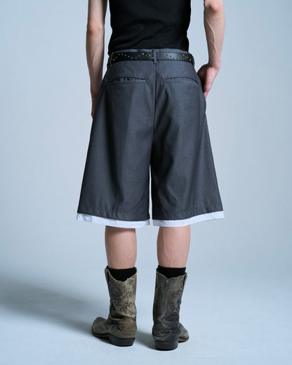 CUT OFF LAYERED SLACKS SHORTS