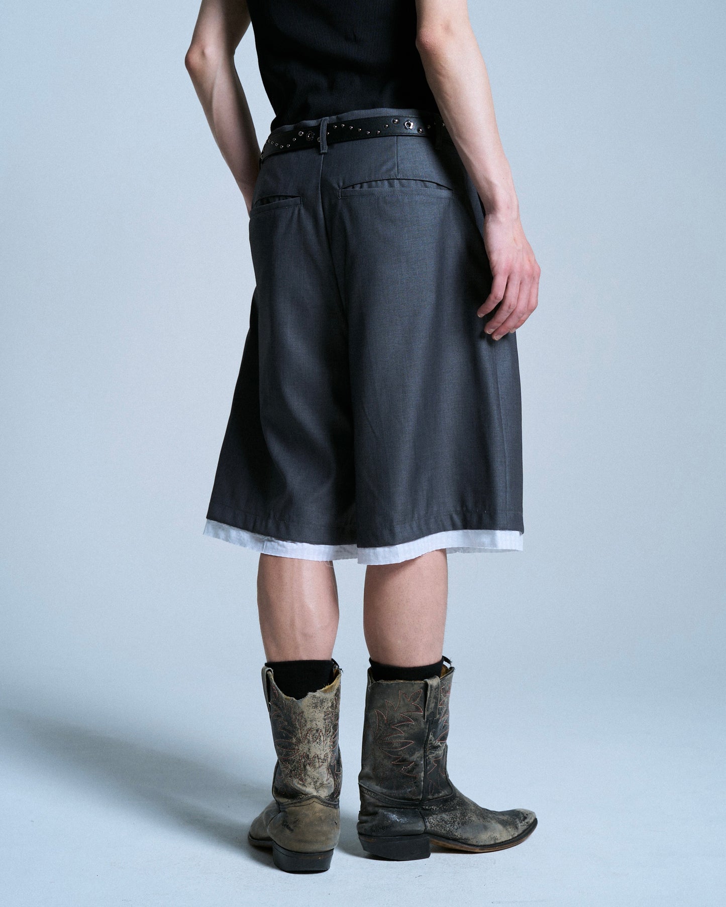 CUT OFF LAYERED SLACKS SHORTS