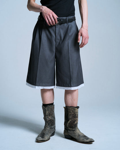 CUT OFF LAYERED SLACKS SHORTS