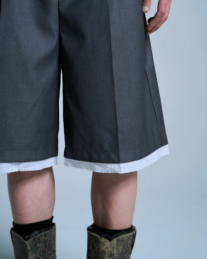 CUT OFF LAYERED SLACKS SHORTS