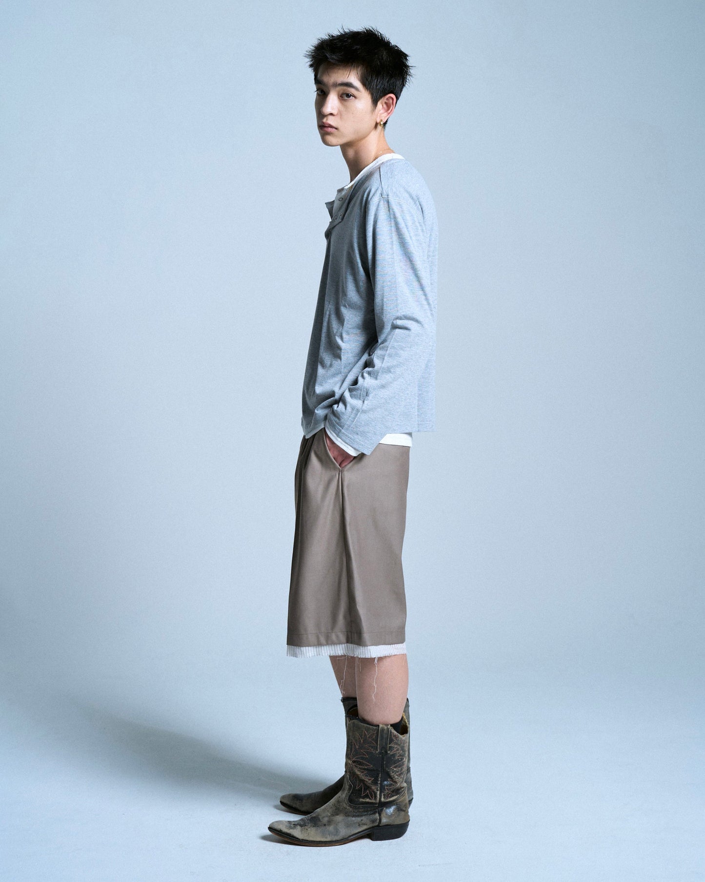 CUT OFF LAYERED SLACKS SHORTS